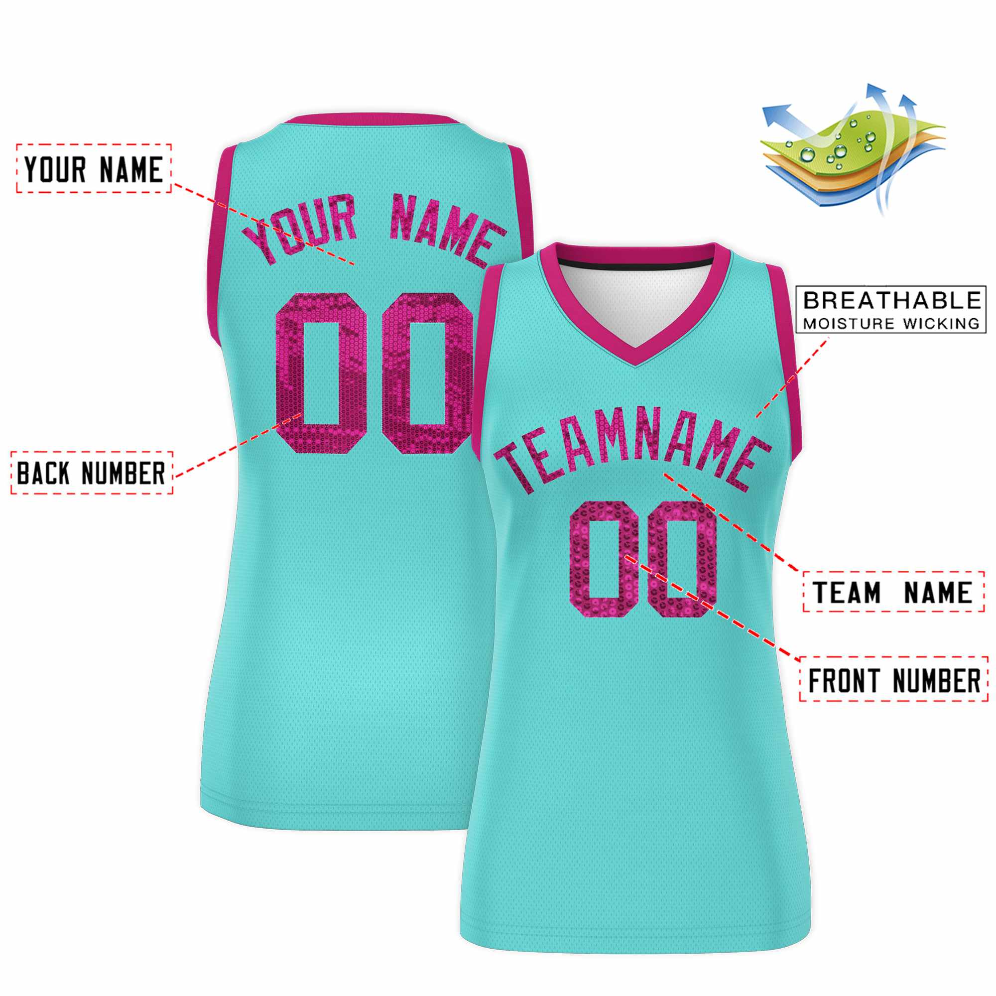 Custom Bright Green Pink Women Basketball Jersey Sequined Dress