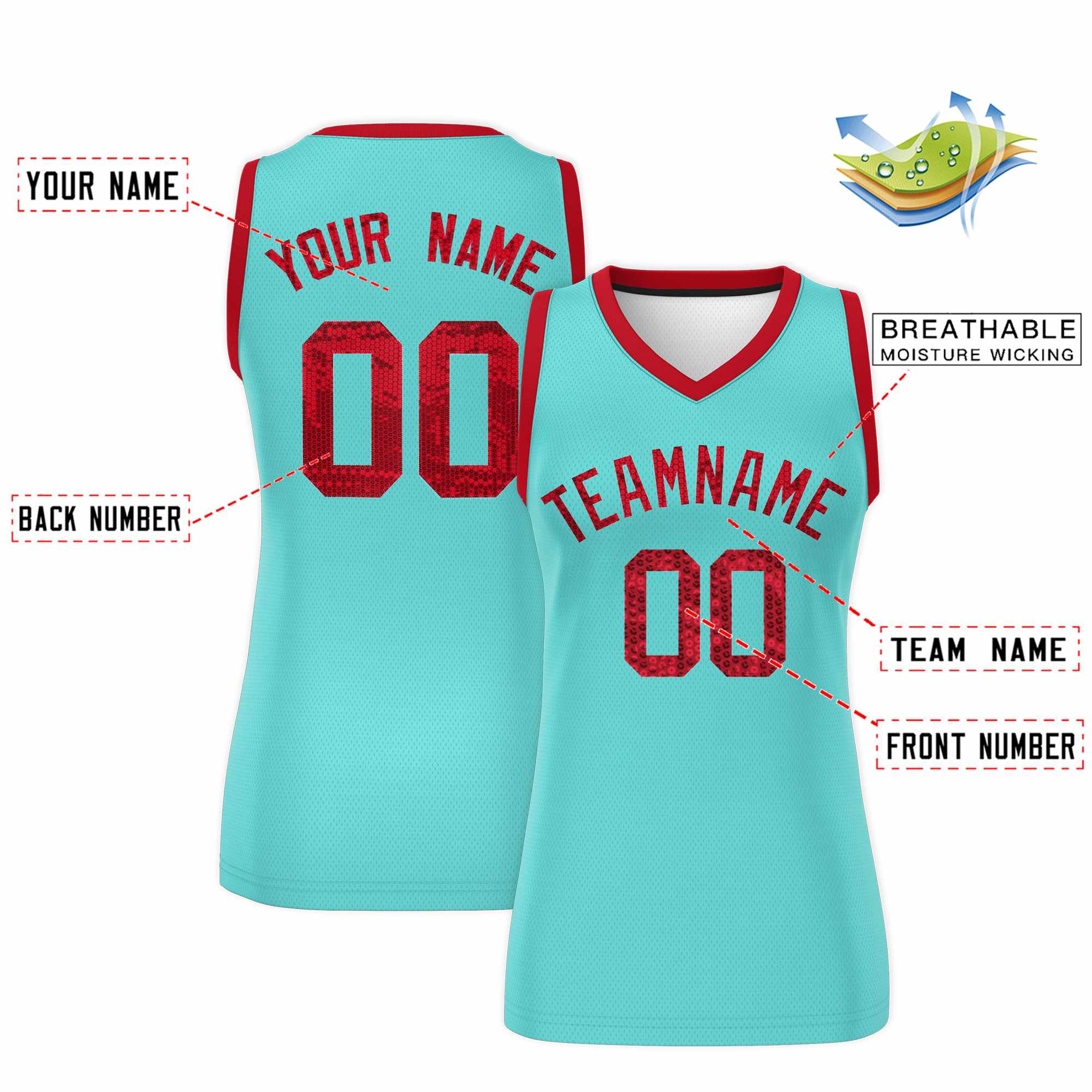 Custom Bright Green Red Women Basketball Jersey Sequined Dress