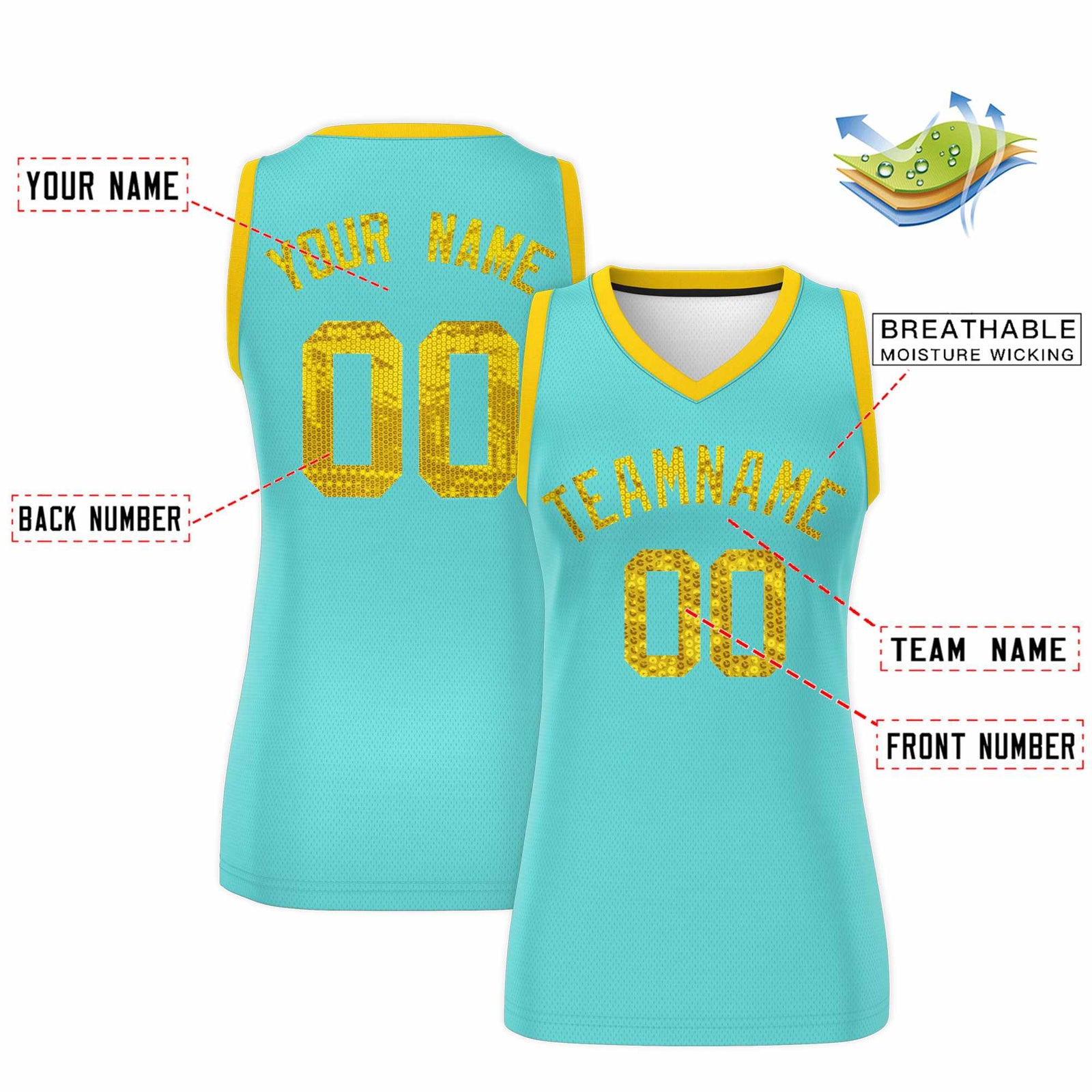 Custom Bright Green Gold Women Basketball Jersey Sequined Dress