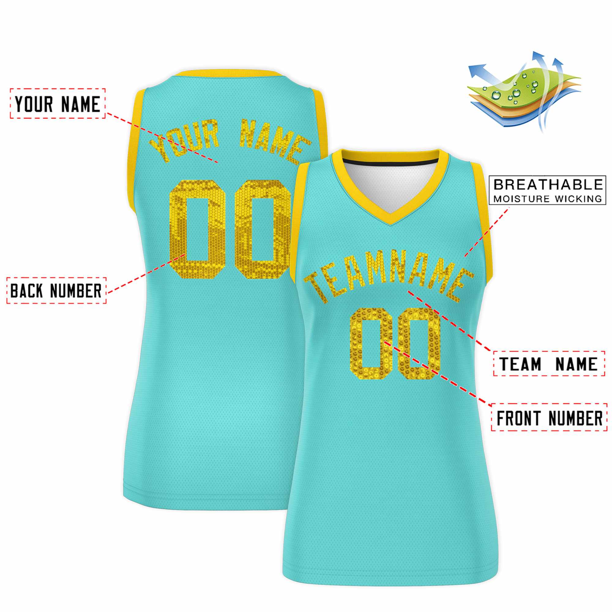 Custom Bright Green Gold Women Basketball Jersey Sequined Dress