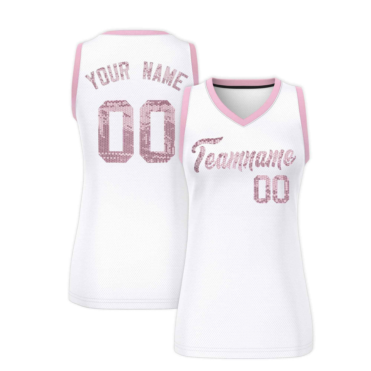 Custom White Light Pink Women Basketball Jersey Sequined Dress