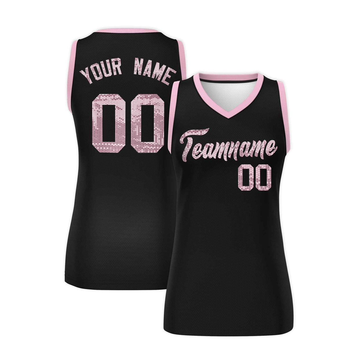 Custom Black Light Pink Women Basketball Jersey Sequined Dress