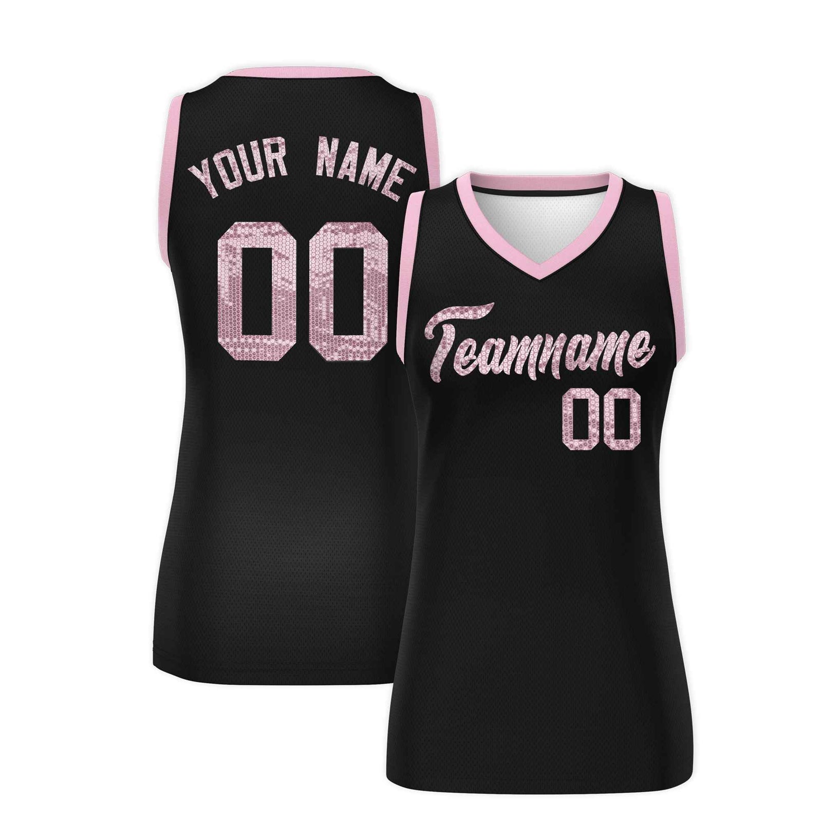 Custom Black Light Pink Women Basketball Jersey Sequined Dress