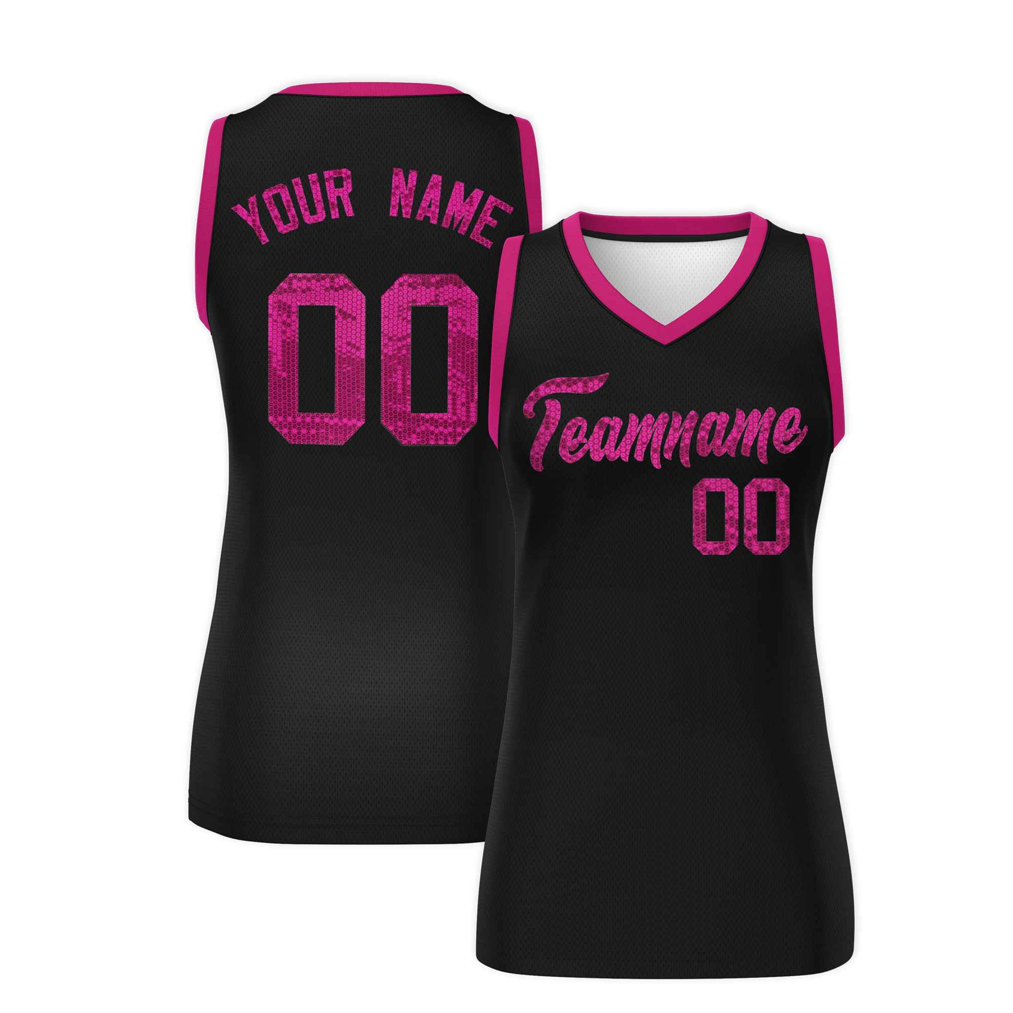 Custom Black Pink Women Basketball Jersey Sequined Dress
