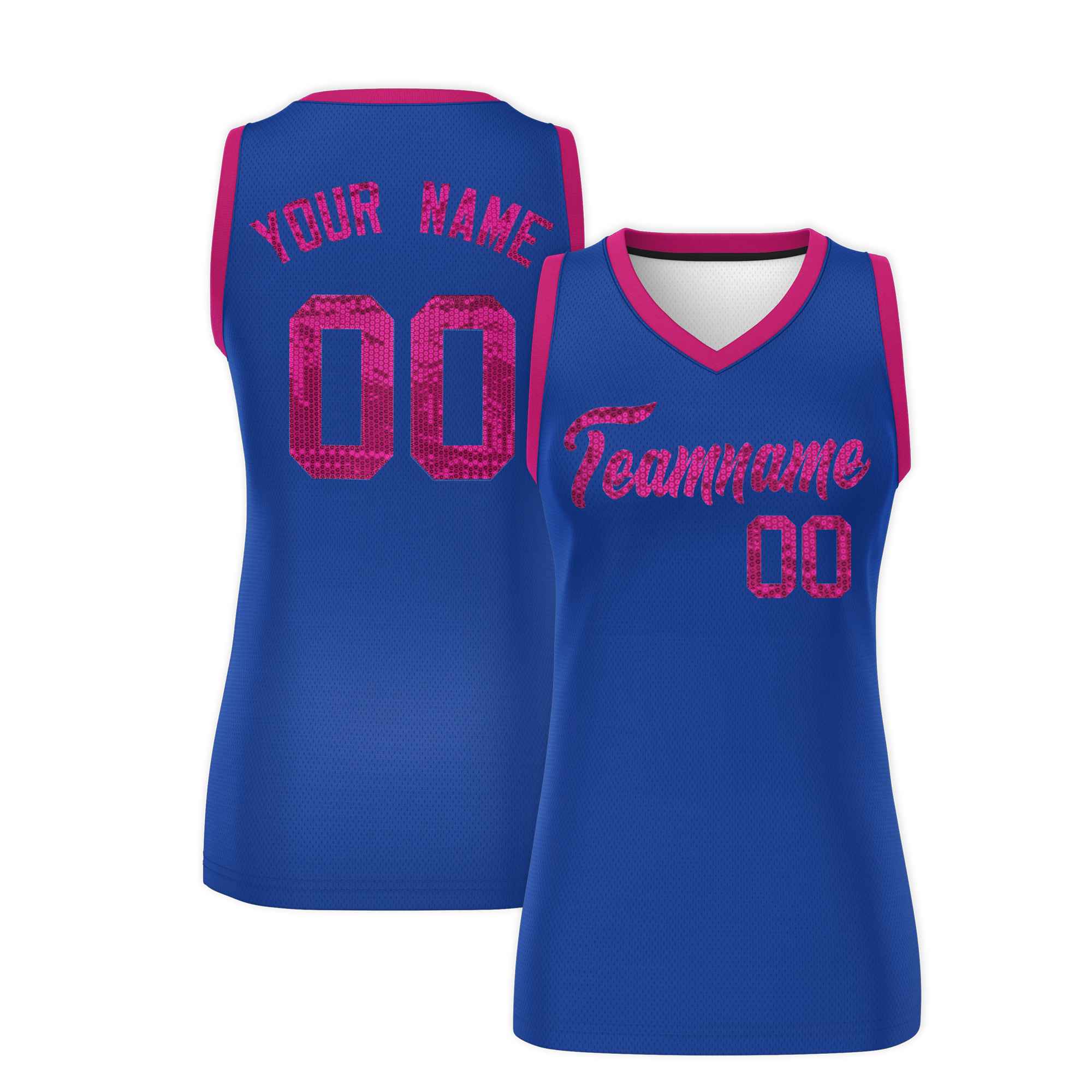 Custom Royal Pink Women Basketball Jersey Sequined Dress