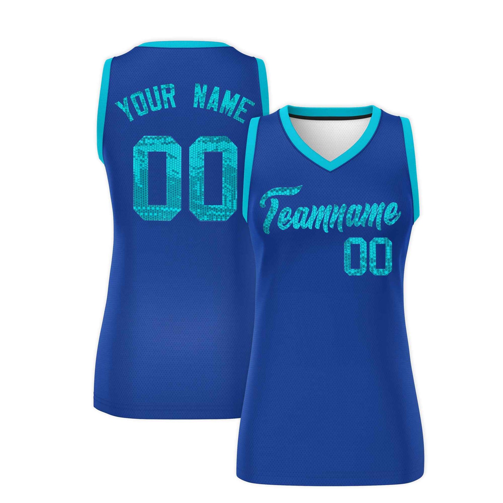 Custom Royal Sky Blue Women Basketball Jersey Sequined Dress