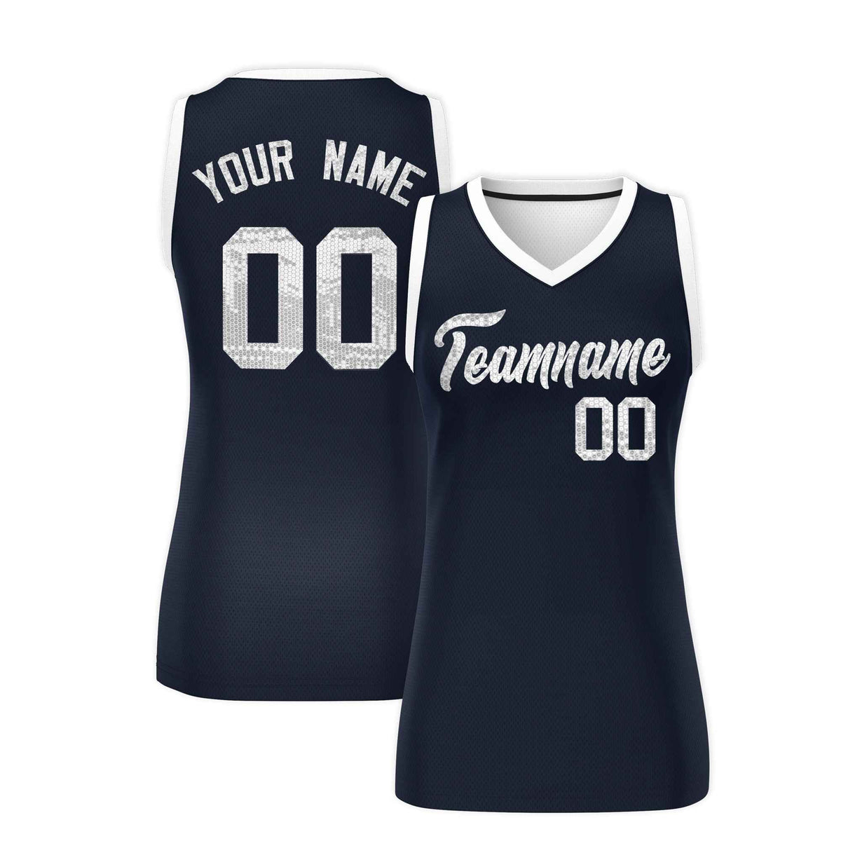 Custom Navy White Women Basketball Jersey Sequined Dress