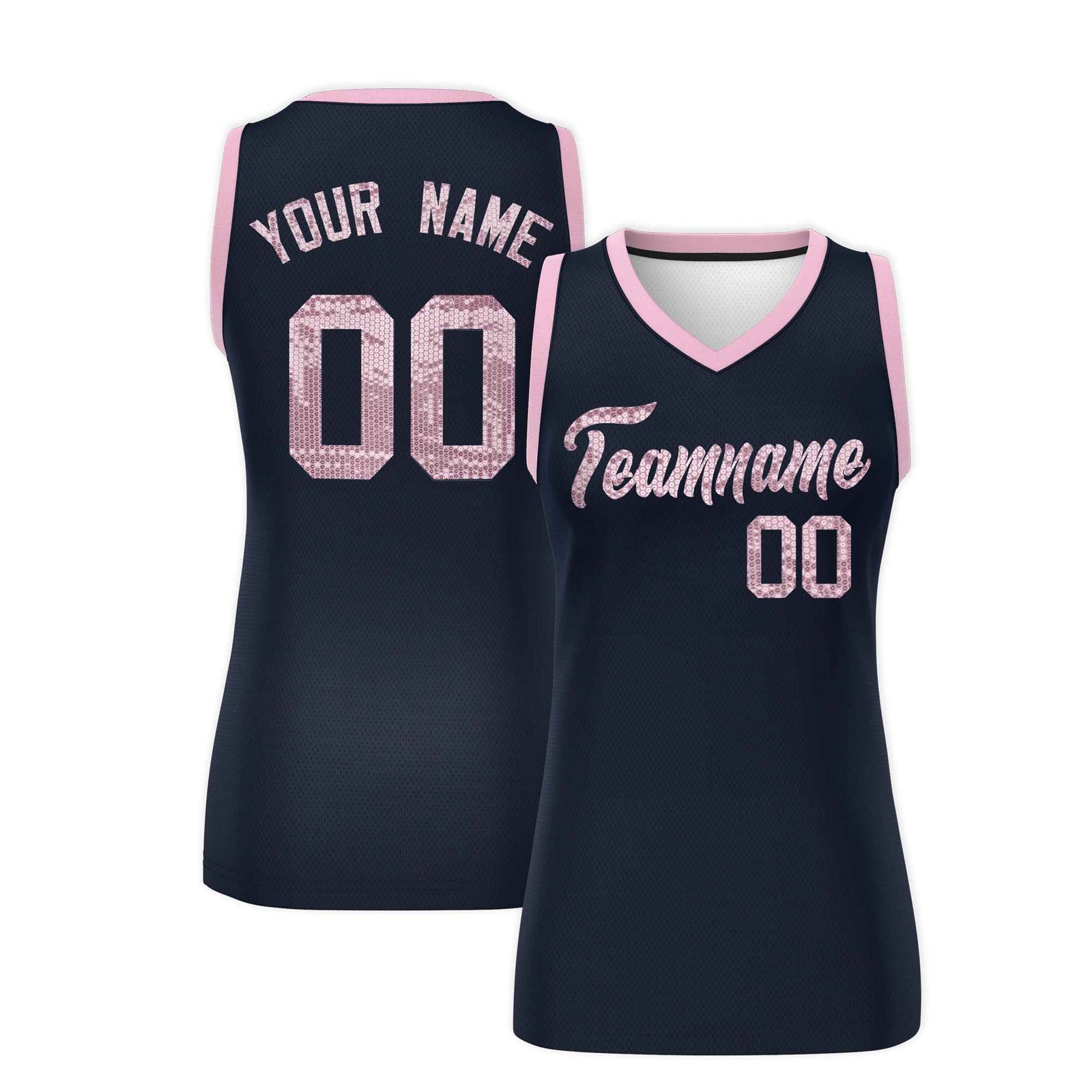 Custom Navy Light Pink Women Basketball Jersey Sequined Dress