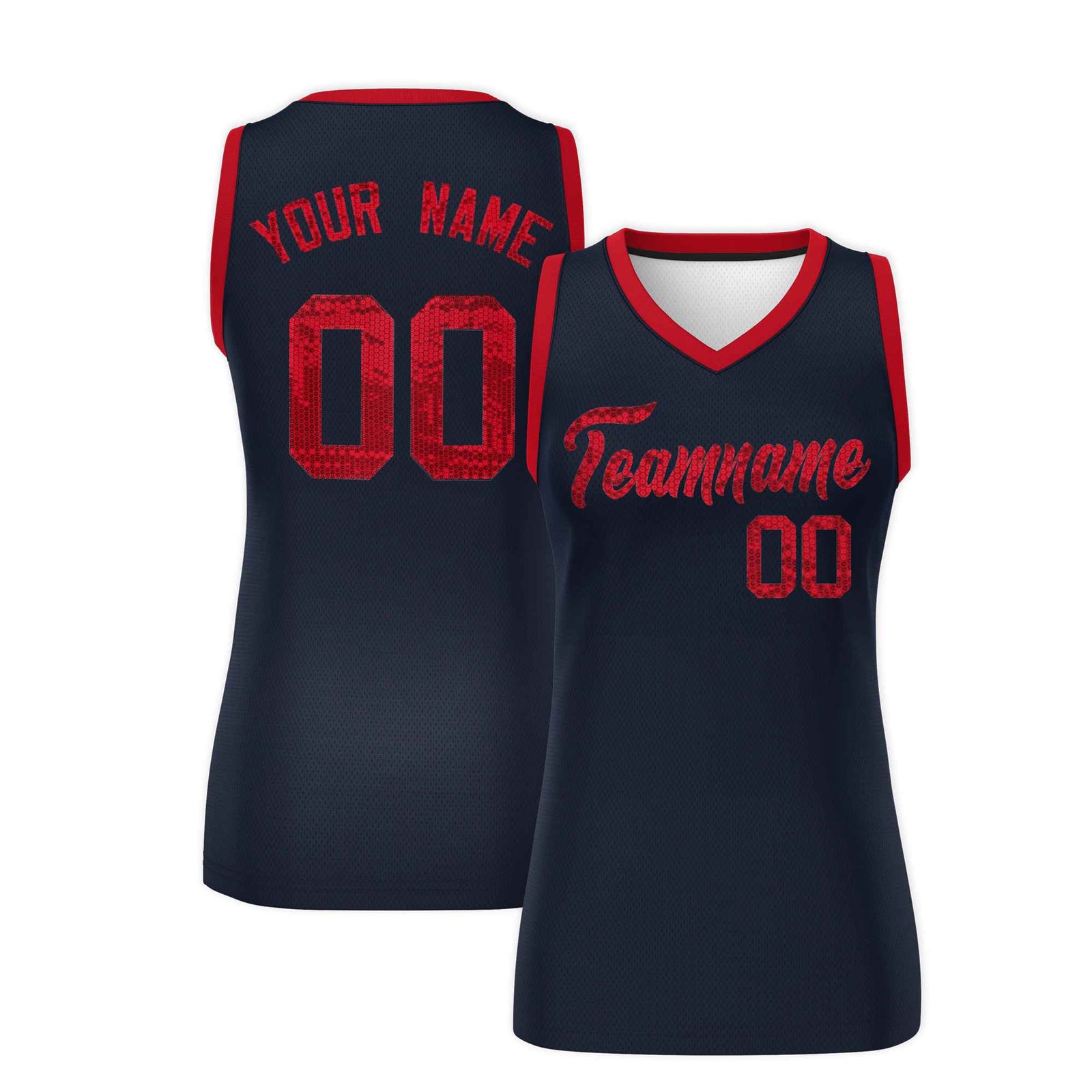 Custom Navy Red Women Basketball Jersey Sequined Dress