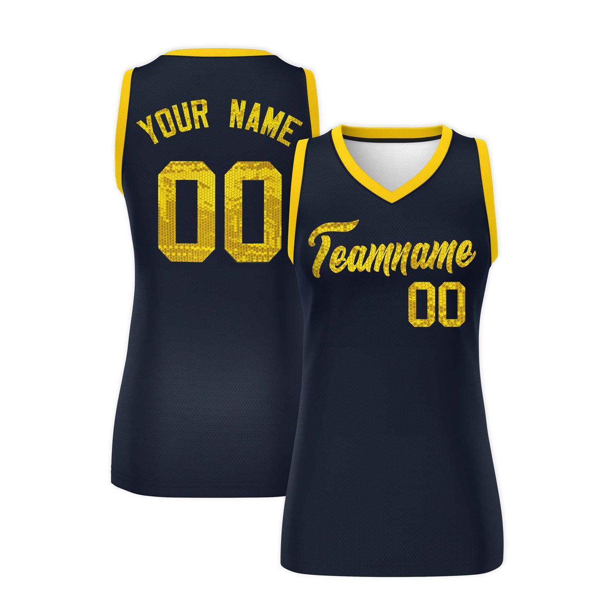 Custom Navy Gold Women Basketball Jersey Sequined Dress