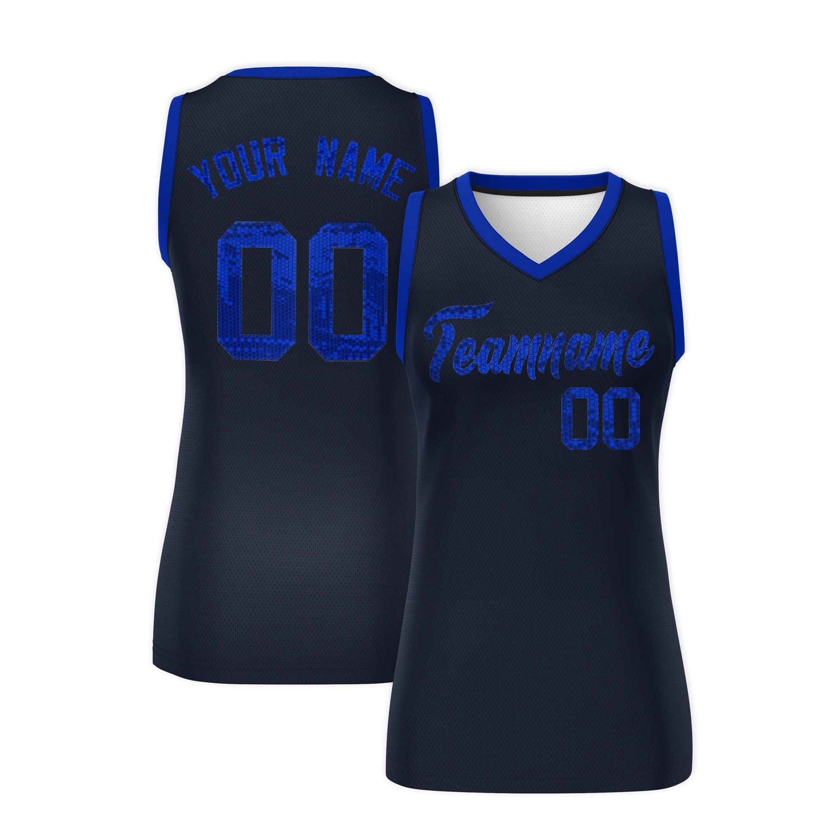 Custom Navy Royal Women Basketball Jersey Sequined Dress