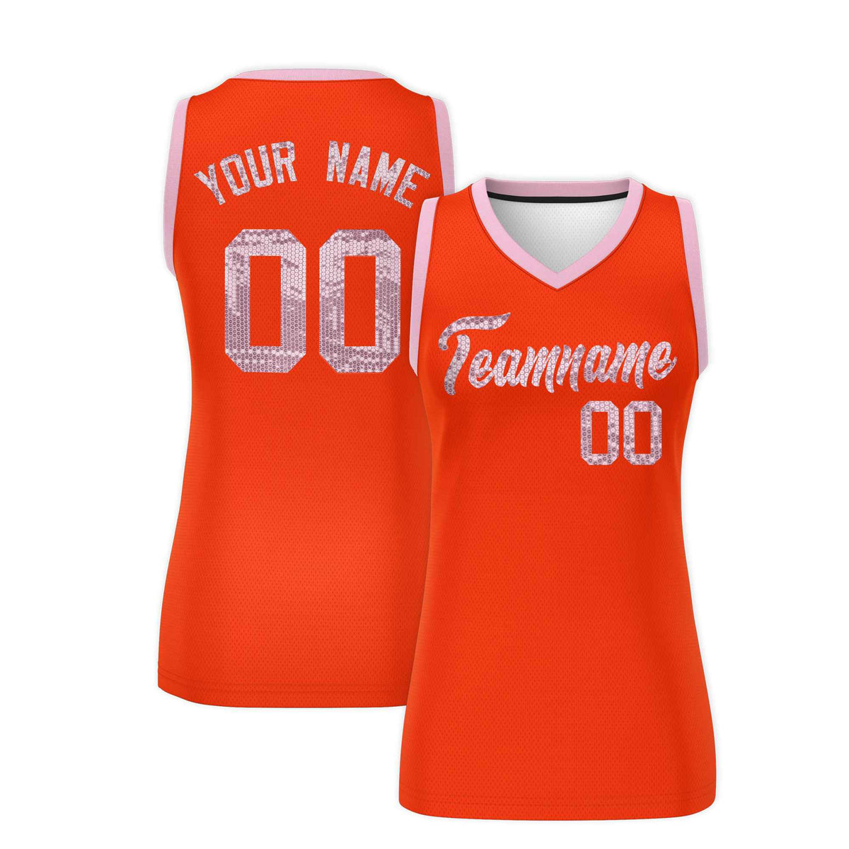 Custom Orange Light Pink Women Basketball Jersey Sequined Dress