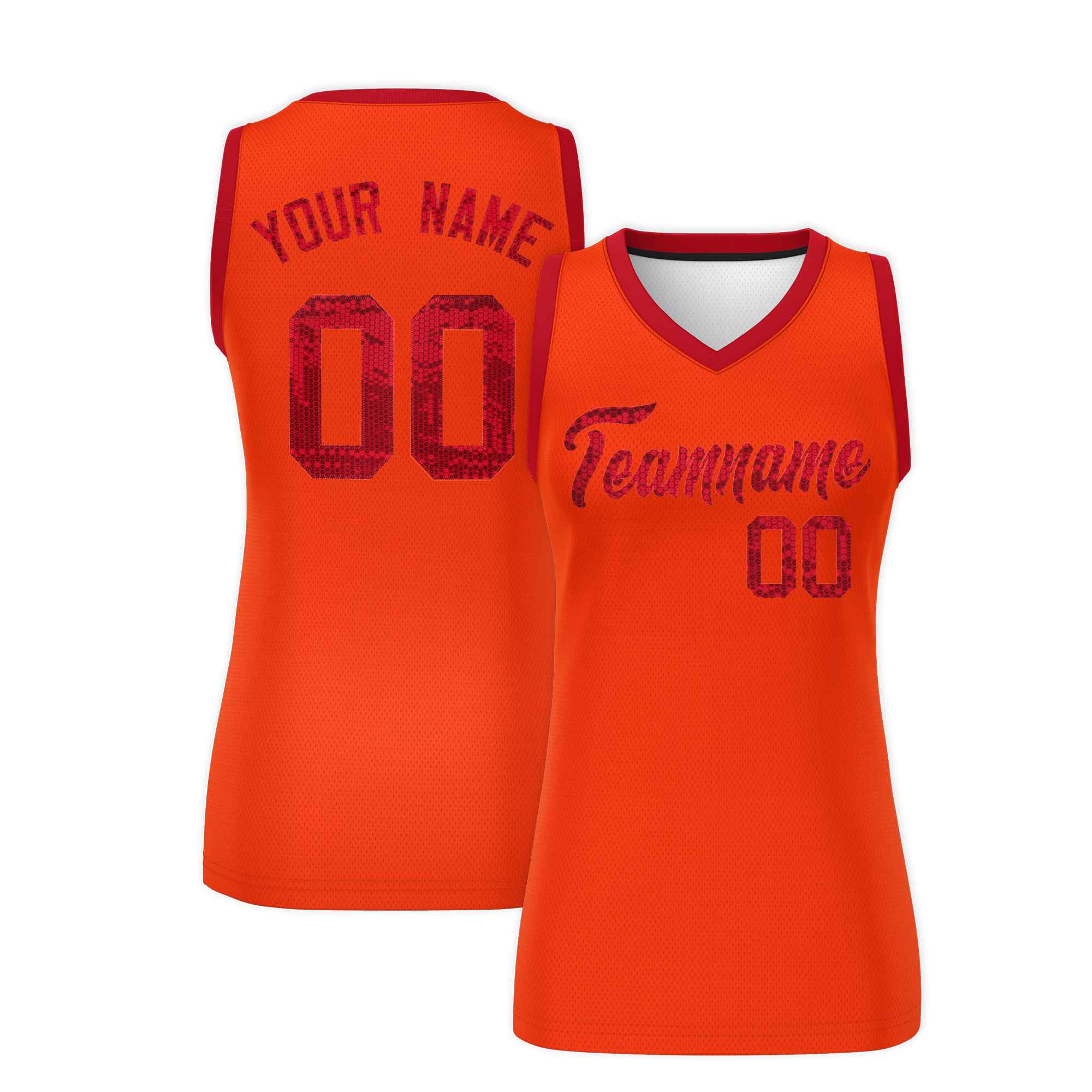 Custom Orange Red Women Basketball Jersey Sequined Dress