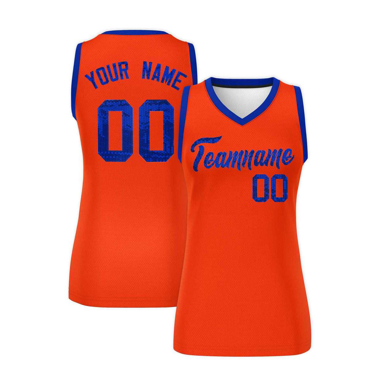 Custom Orange Royal Women Basketball Jersey Sequined Dress