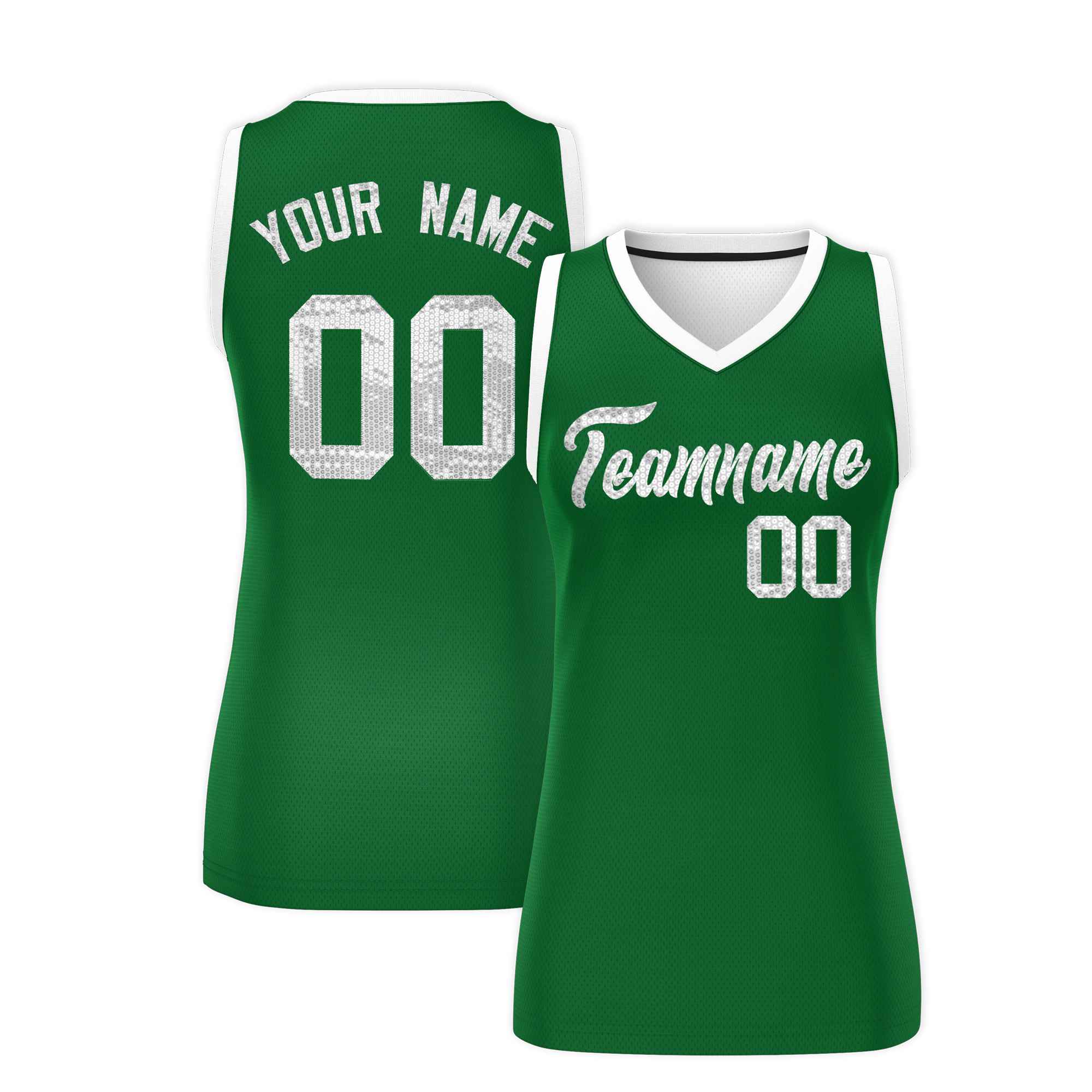 Custom Kelly Green White Women Basketball Jersey Sequined Dress