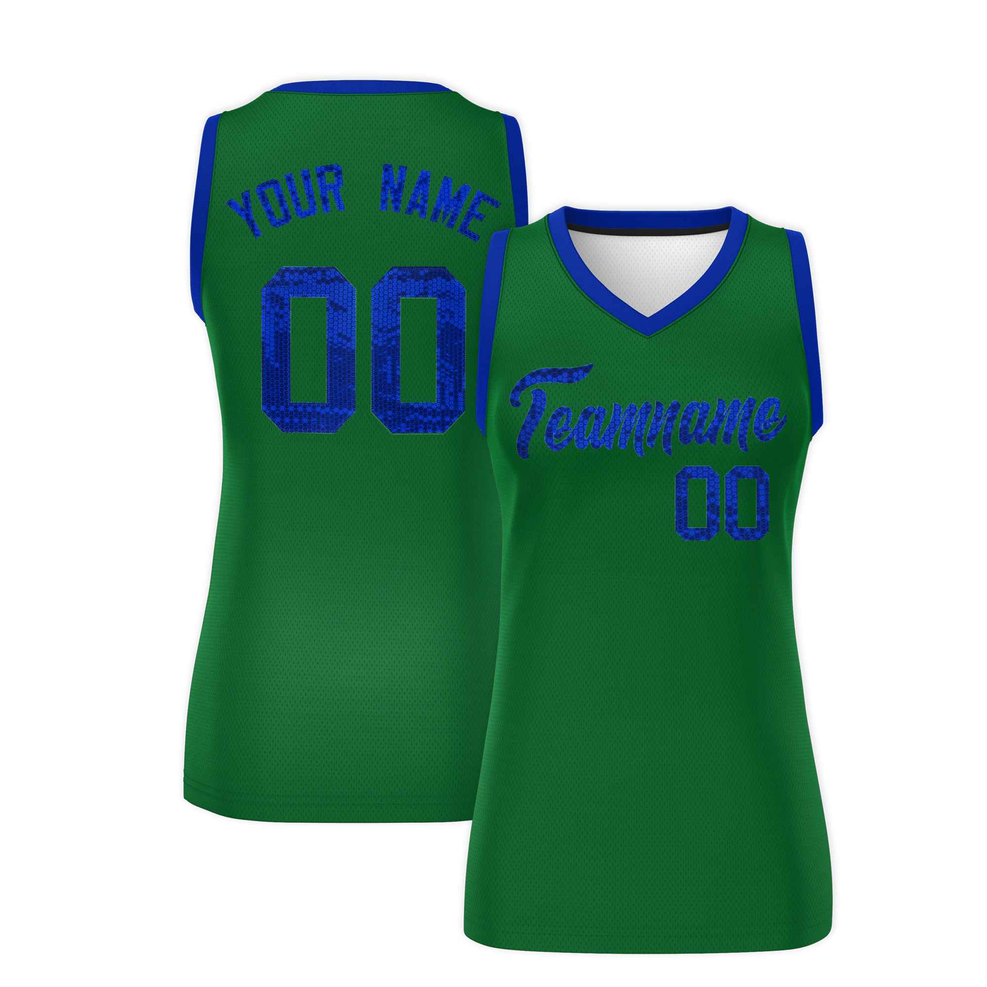 Custom Kelly Green Royal Women Basketball Jersey Sequined Dress