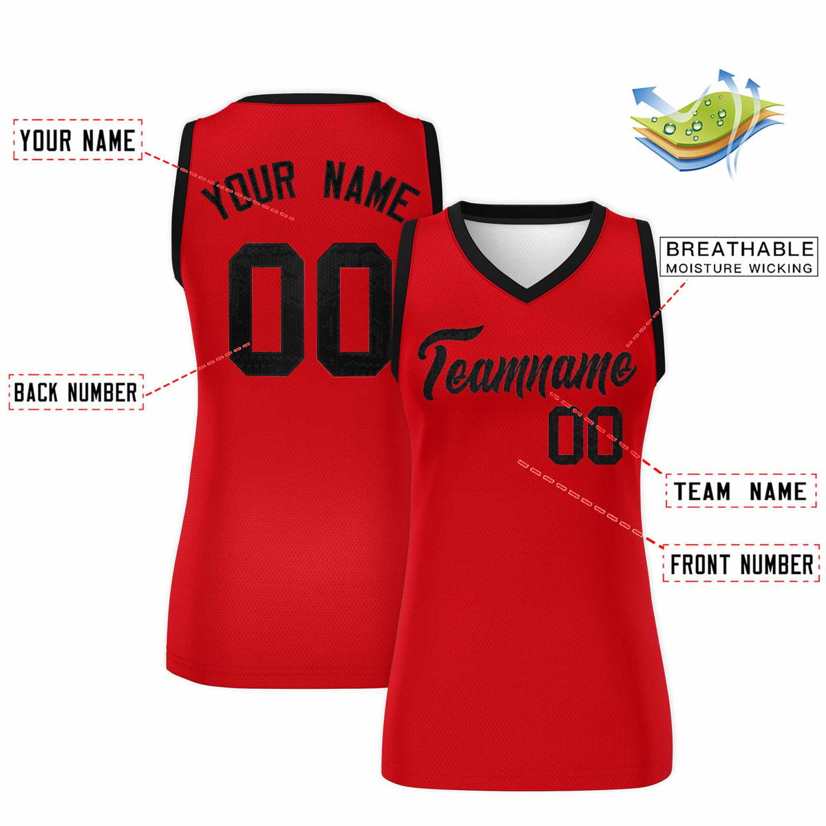 Custom Red Black Women Basketball Jersey Sequined Dress