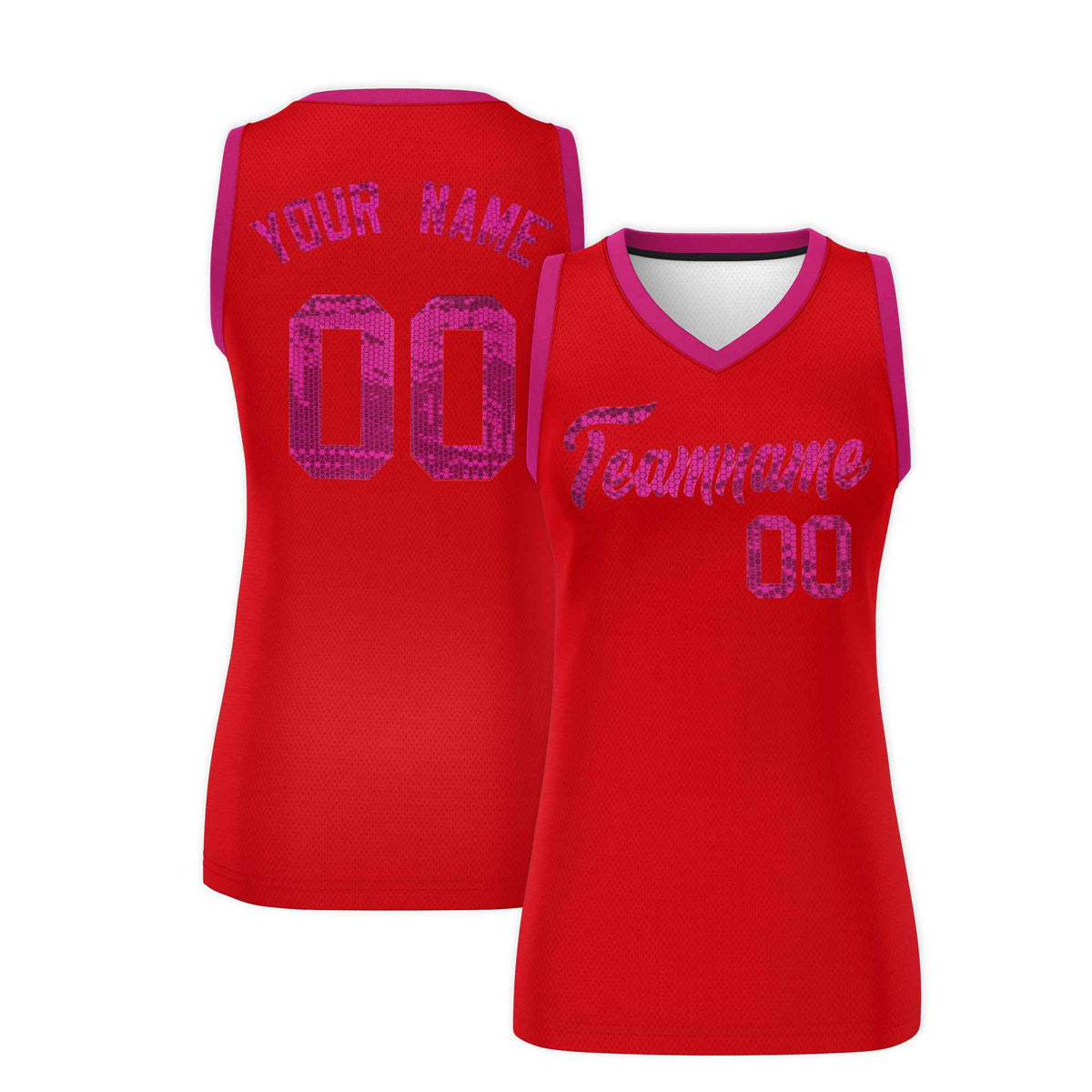 Custom Red Pink Women Basketball Jersey Sequined Dress