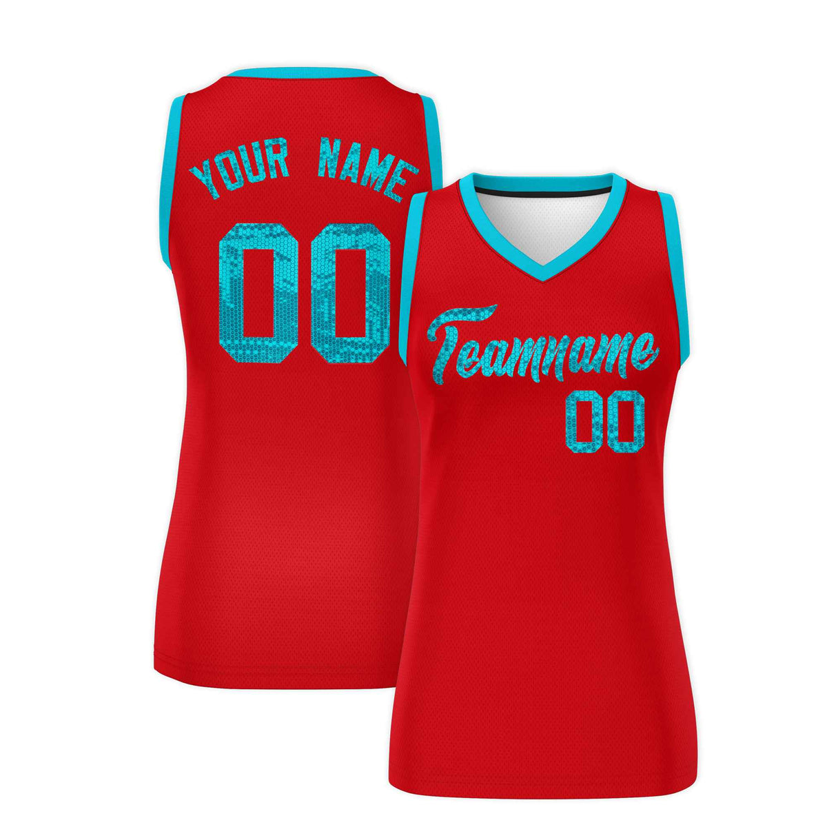 Custom Red Sky Blue Women Basketball Jersey Sequined Dress