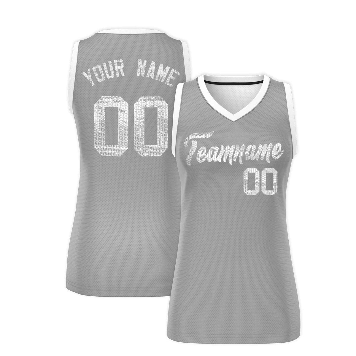 Custom Silver White Women Basketball Jersey Sequined Dress