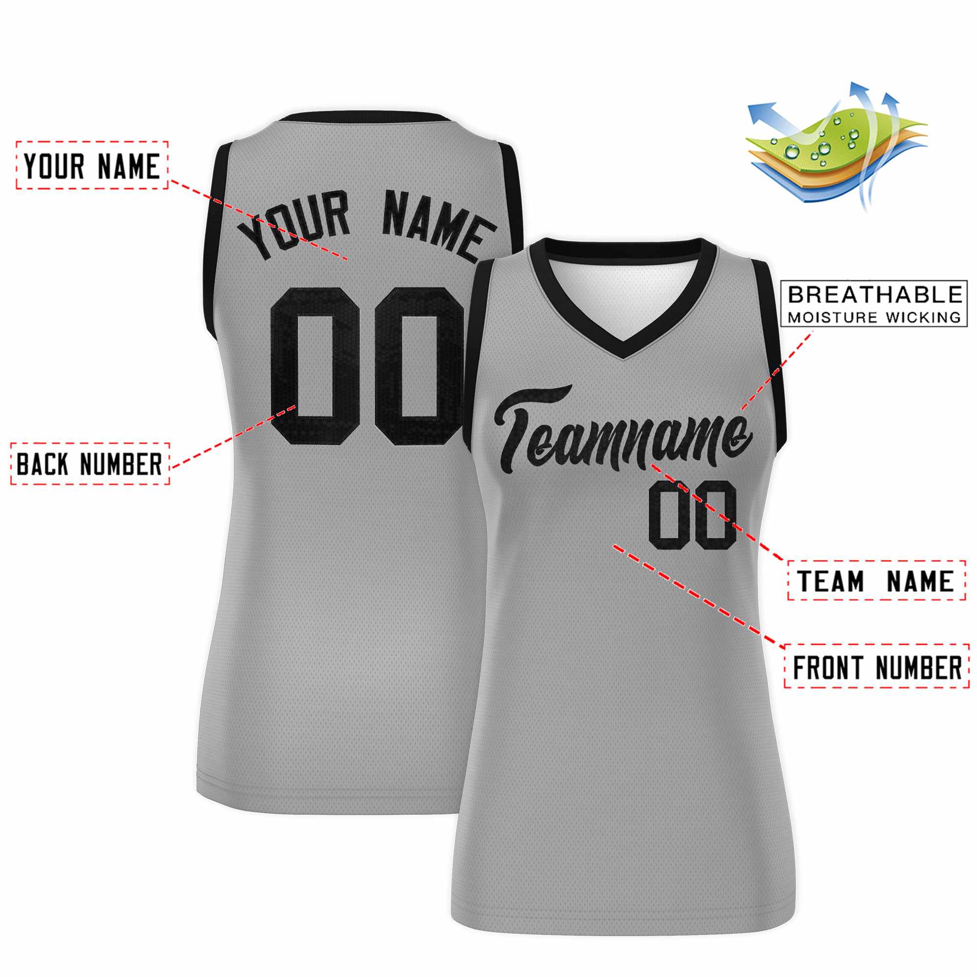 Custom Silver Black Women Basketball Jersey Sequined Dress