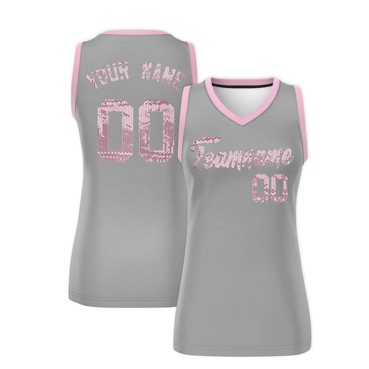 Custom Silver Light Pink Women Basketball Jersey Sequined Dress
