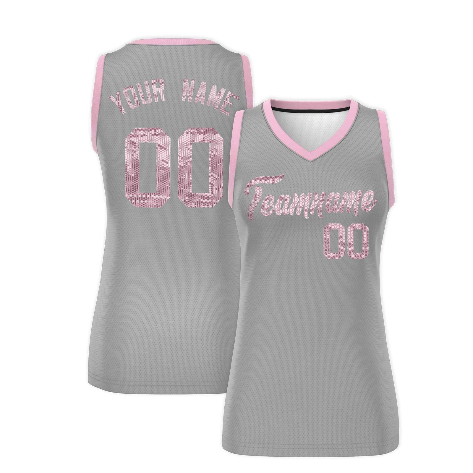Custom Silver Light Pink Women Basketball Jersey Sequined Dress