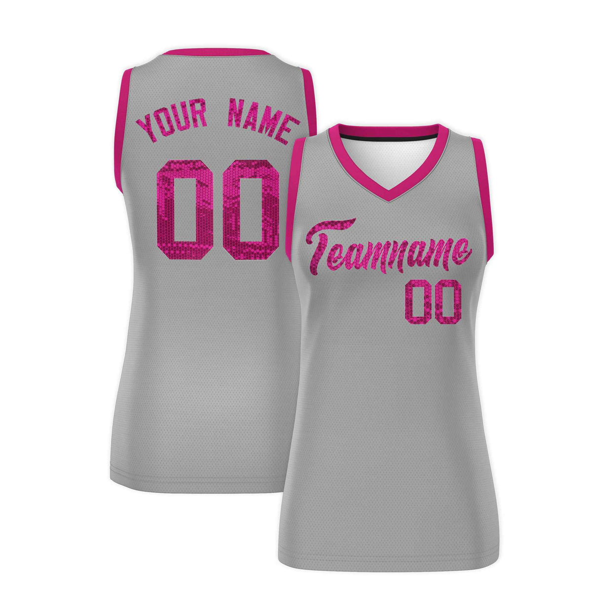 Custom Silver Pink Women Basketball Jersey Sequined Dress