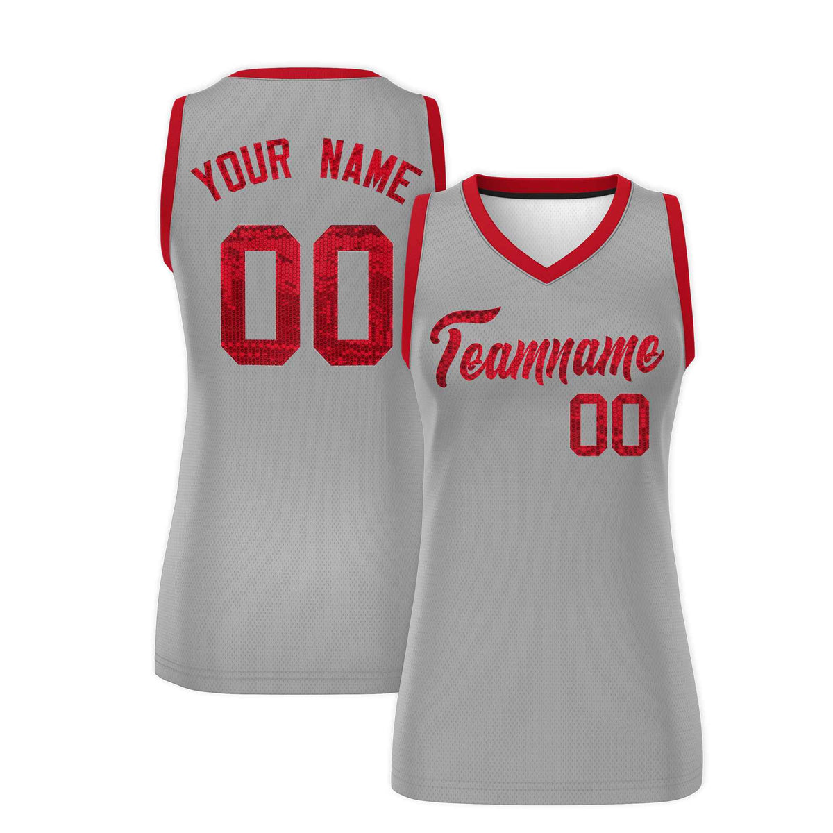 Custom Silver Red Women Basketball Jersey Sequined Dress