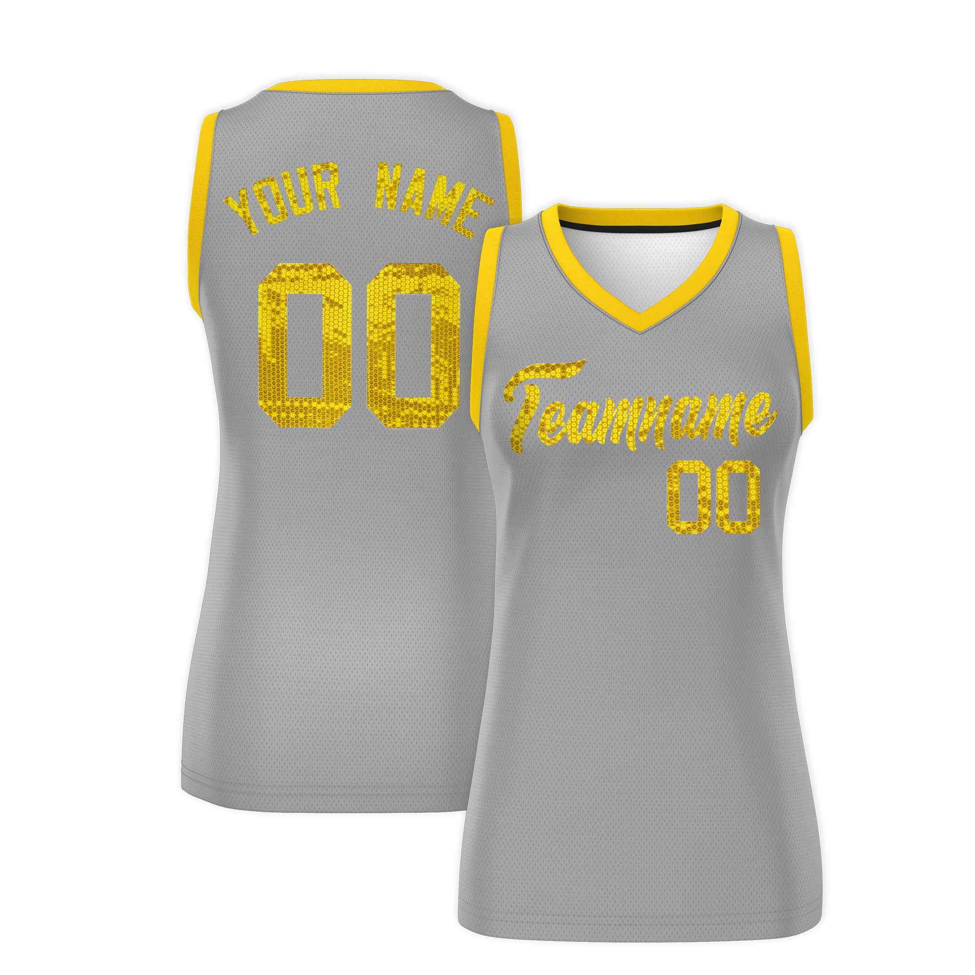 Custom Silver Gold Women Basketball Jersey Sequined Dress