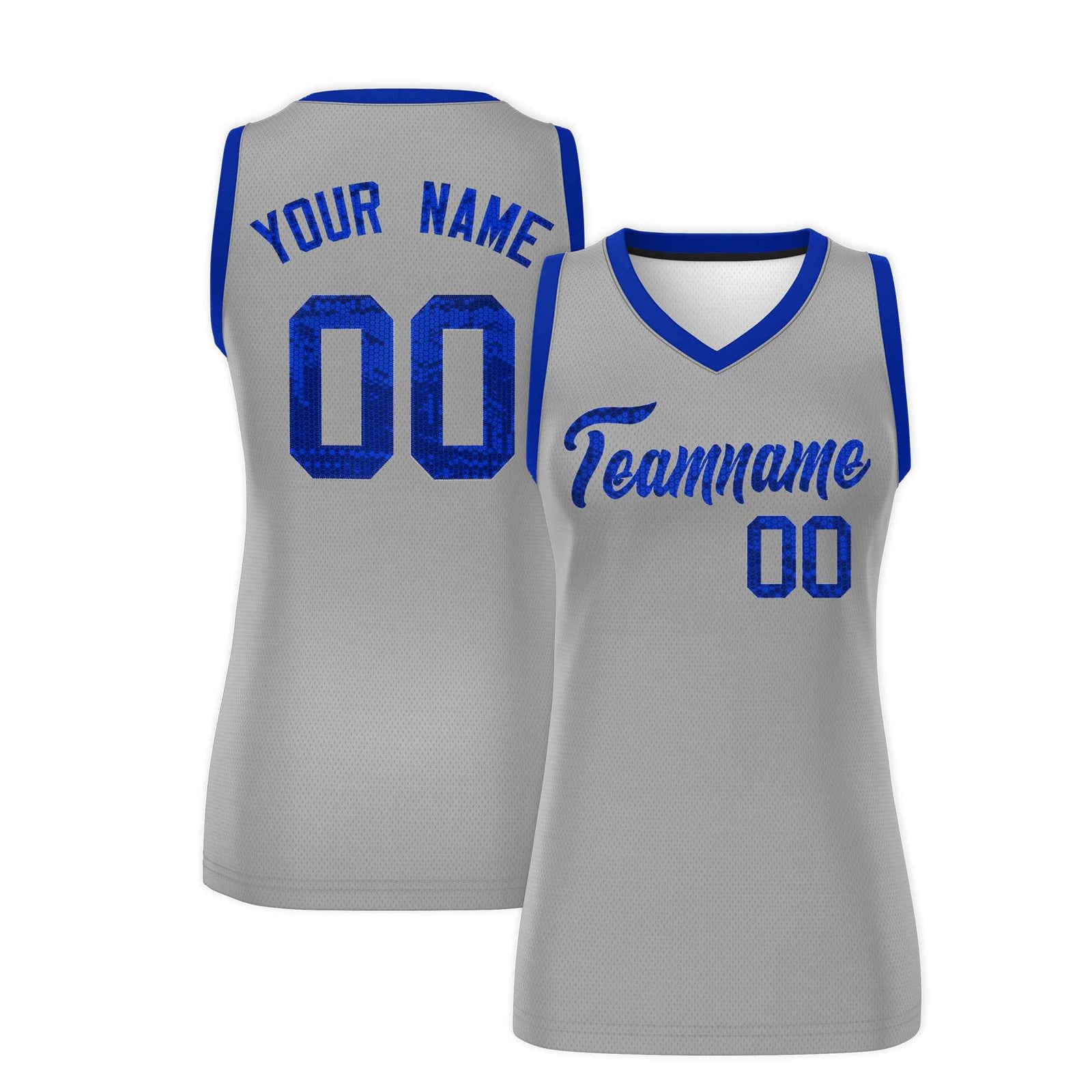 Custom Silver Royal Women Basketball Jersey Sequined Dress