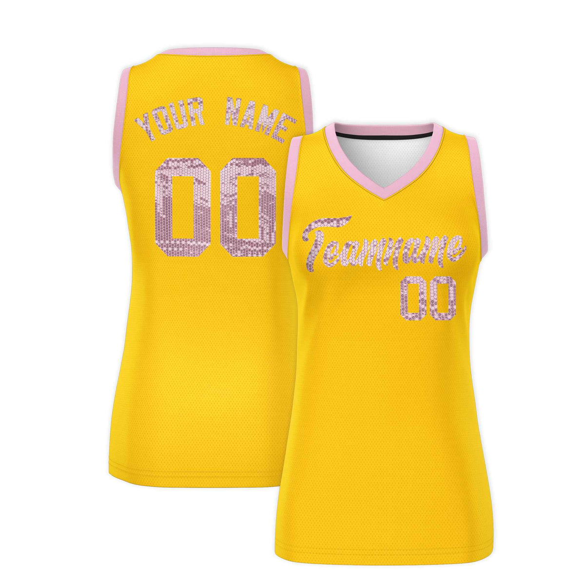 Custom Gold Light Pink Women Basketball Jersey Sequined Dress