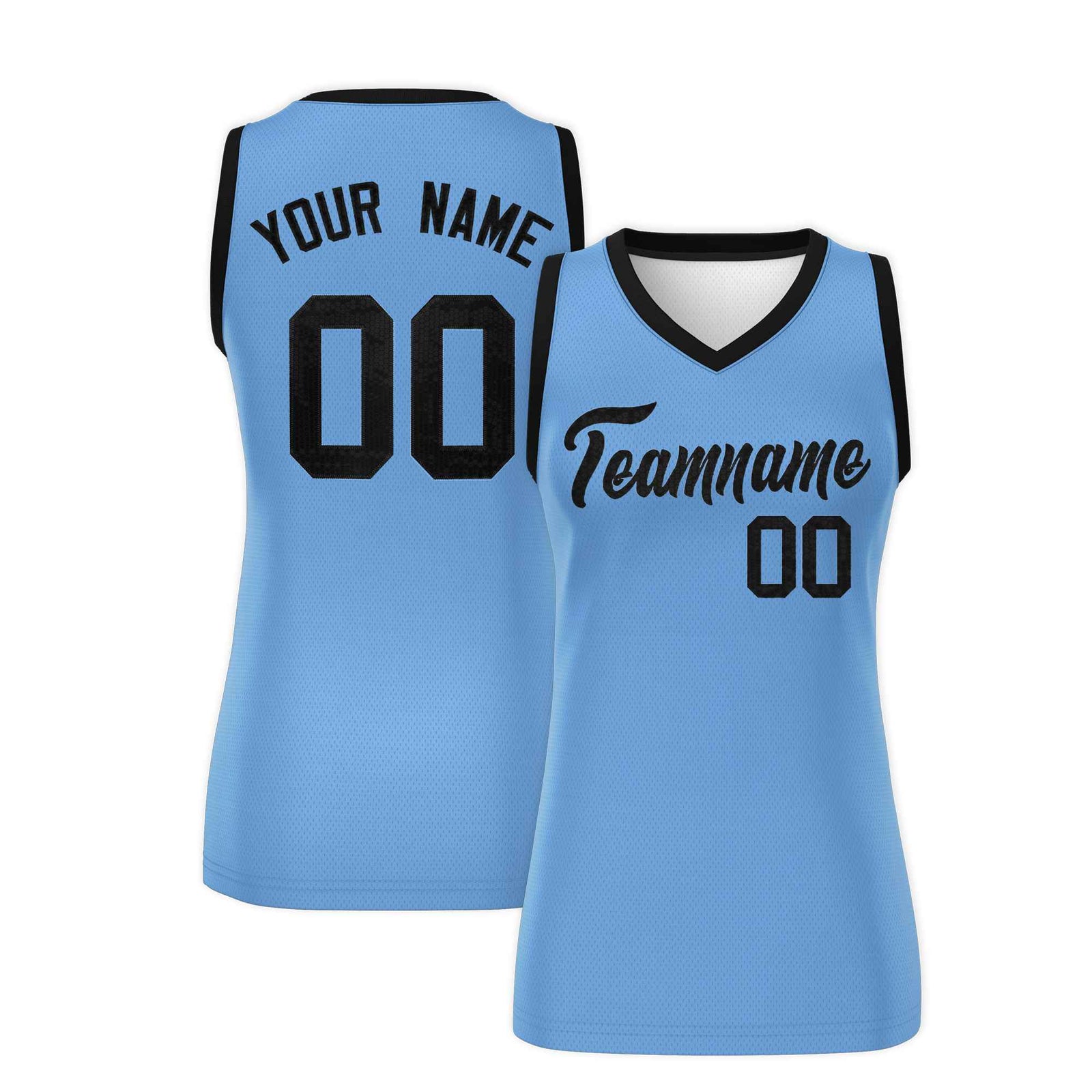 Custom Light Blue Black Women Basketball Jersey Sequined Dress