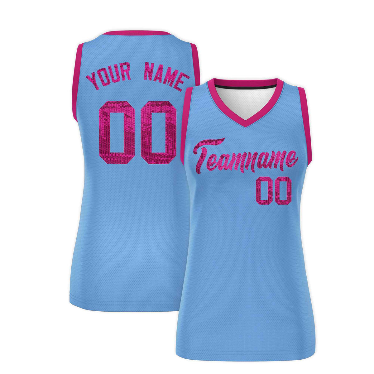 Custom Light Blue Pink Women Basketball Jersey Sequined Dress