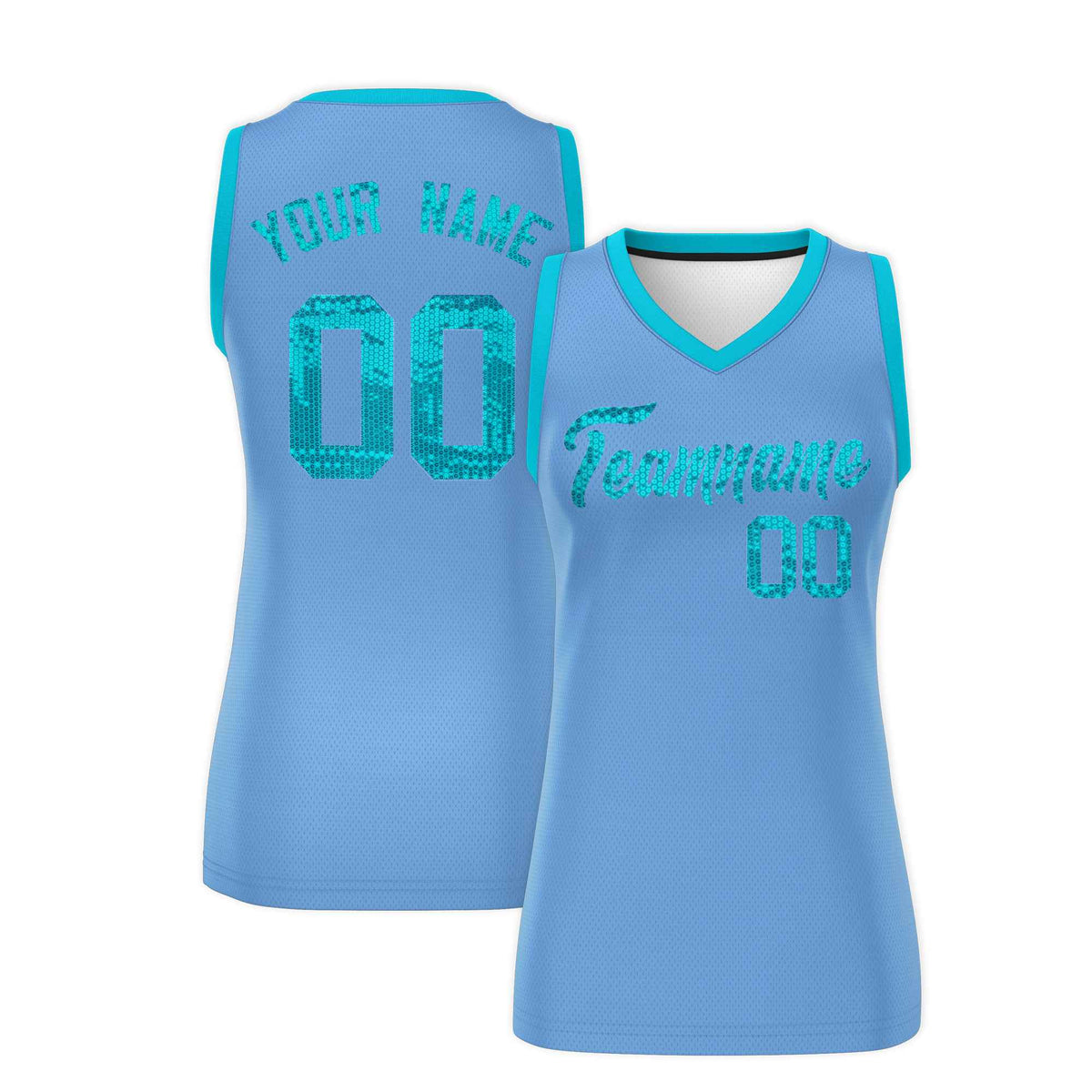 Custom Light Blue Sky Blue Women Basketball Jersey Sequined Dress