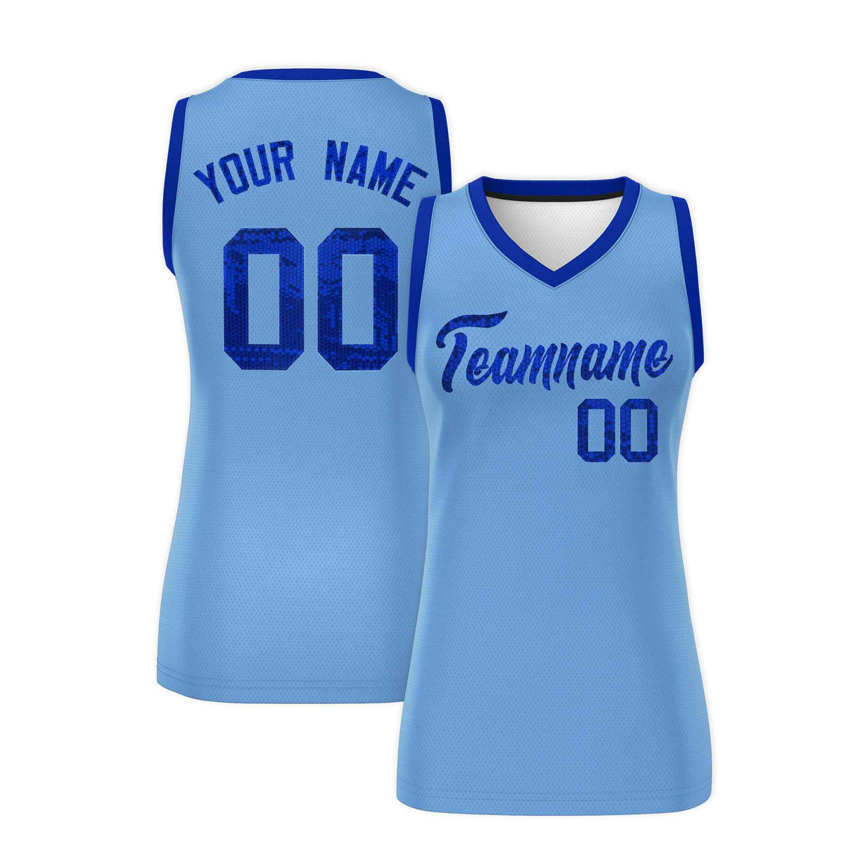 Custom Light Blue Royal Women Basketball Jersey Sequined Dress