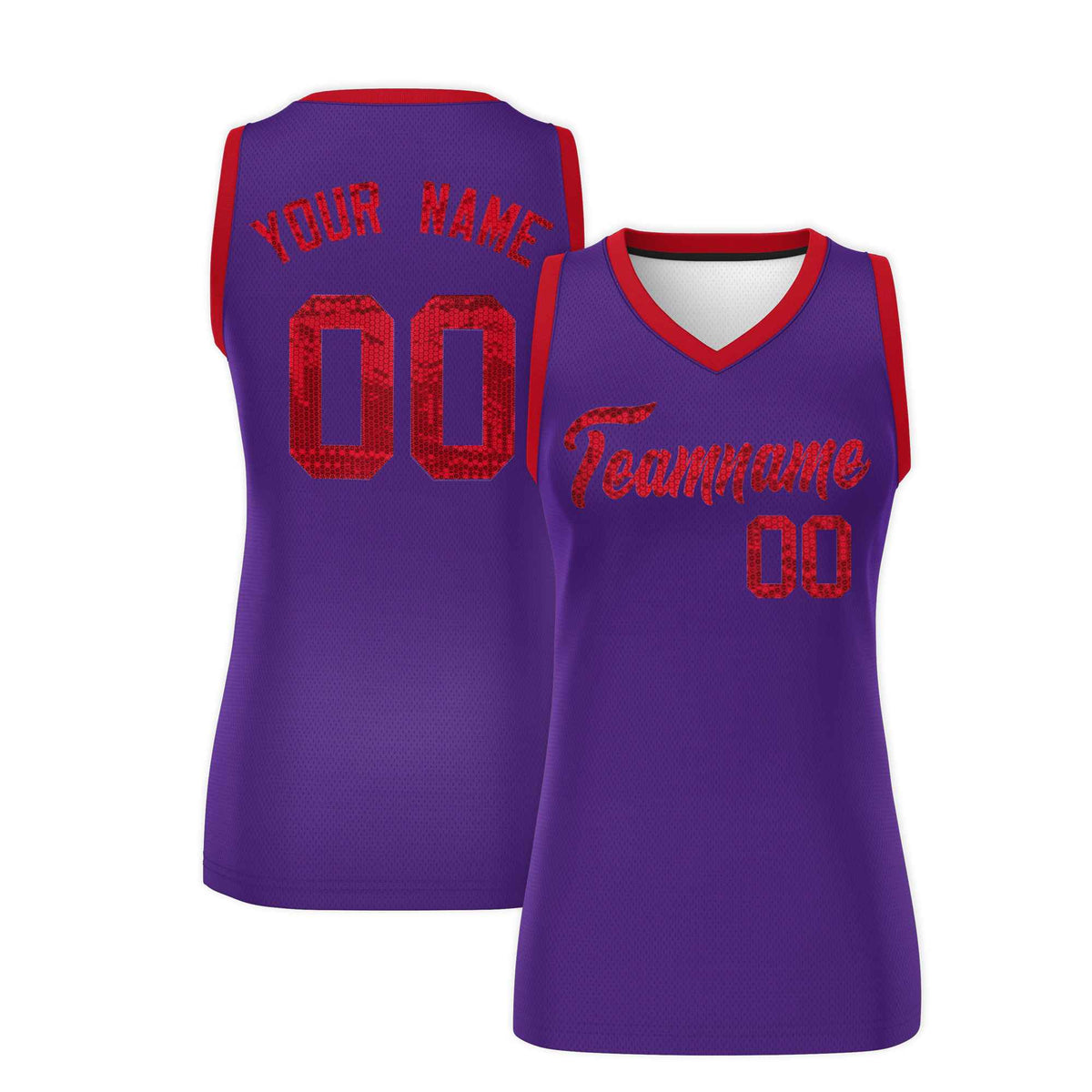 Custom Purple Red Women Basketball Jersey Sequined Dress