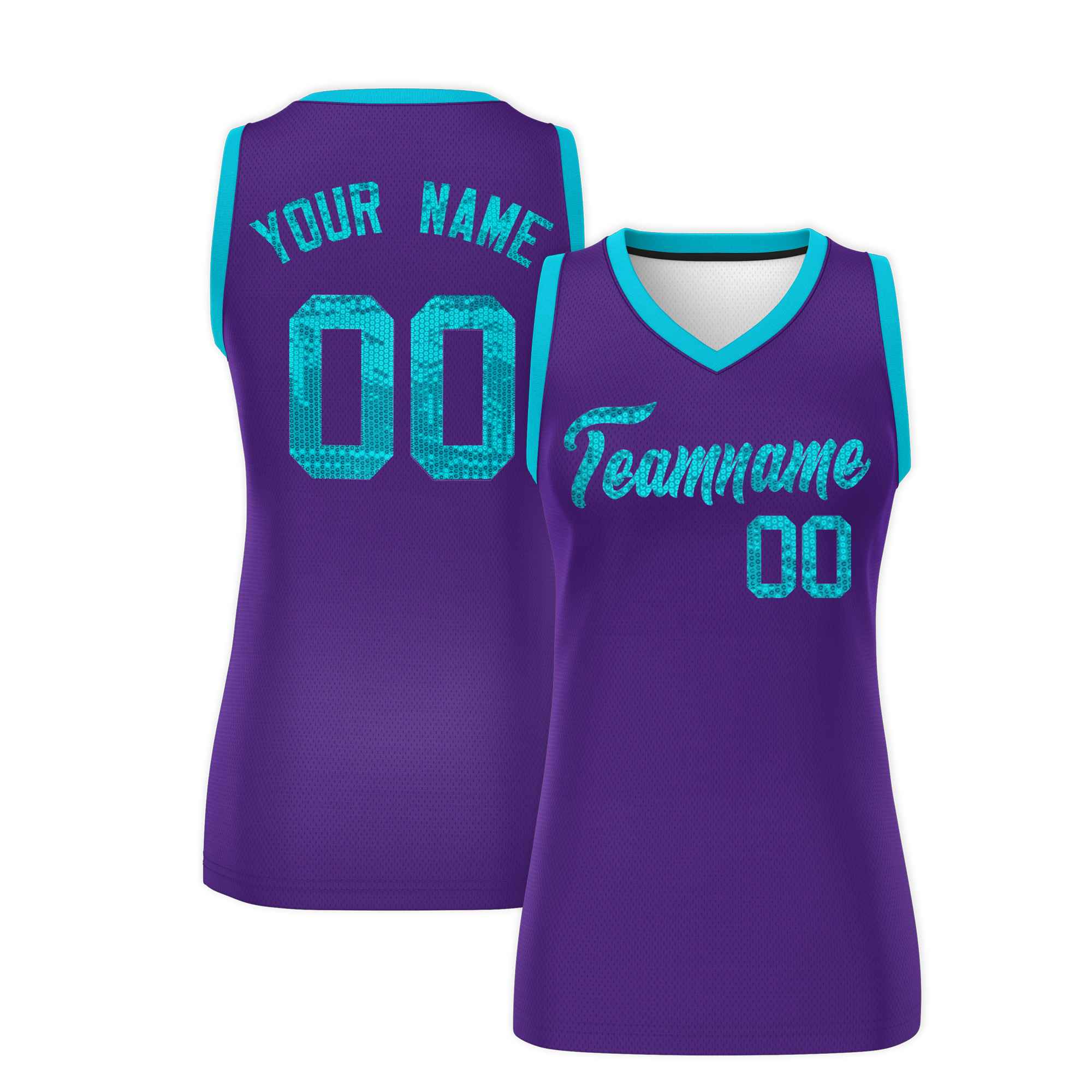 Custom Purple Sky Blue Women Basketball Jersey Sequined Dress