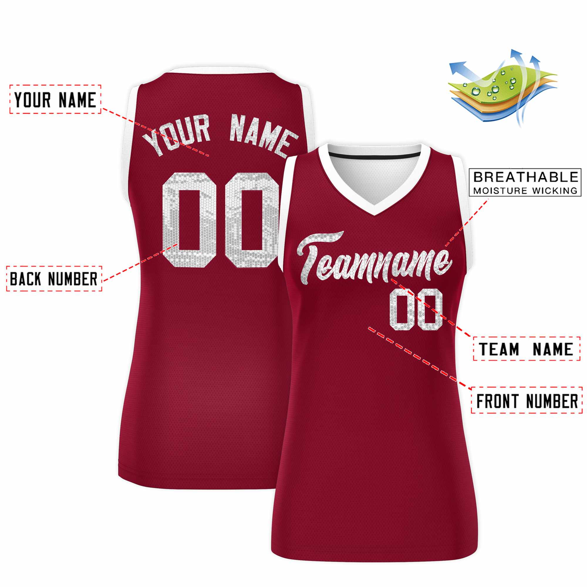 Custom Crimson White Women Basketball Jersey Sequined Dress