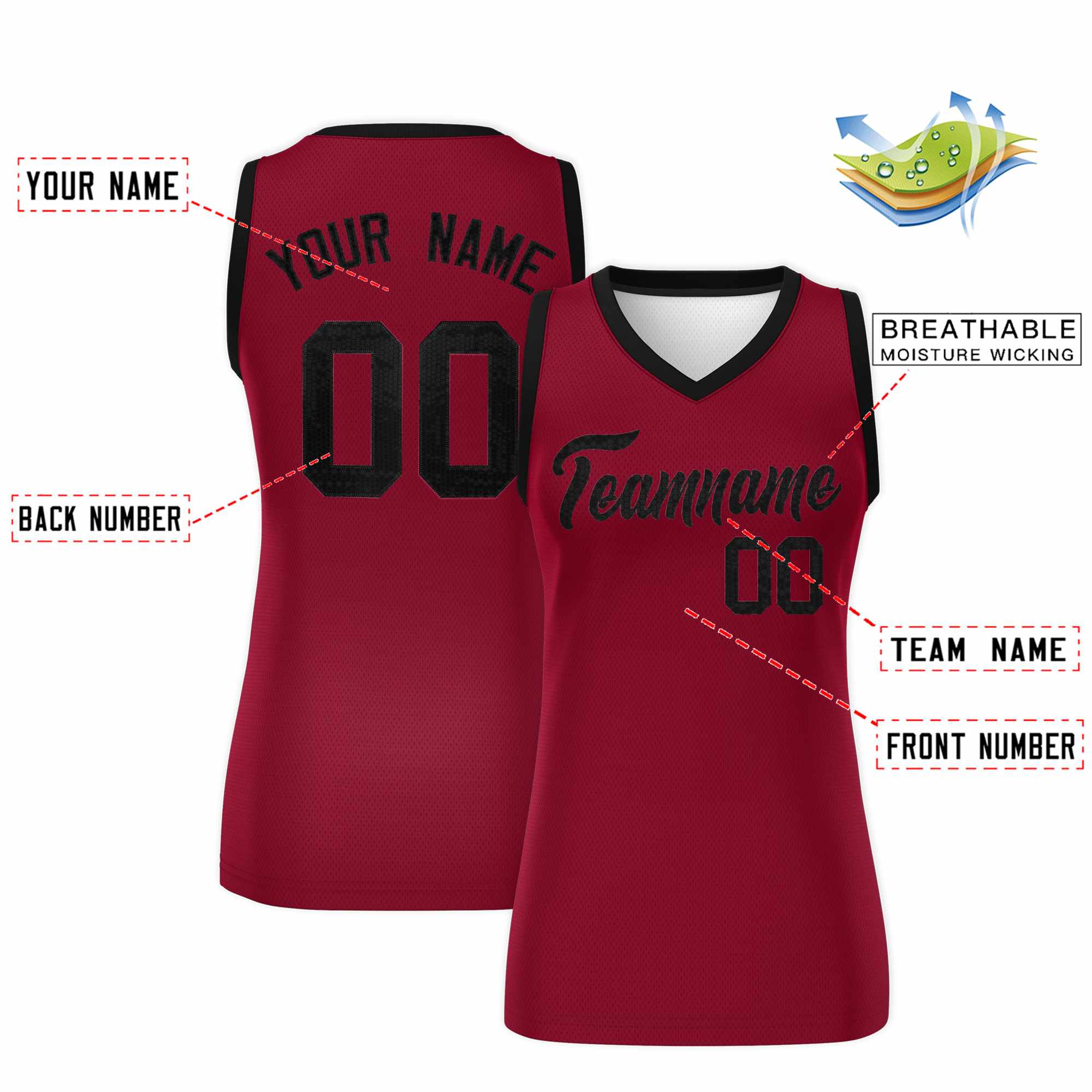 Custom Crimson Black Women Basketball Jersey Sequined Dress