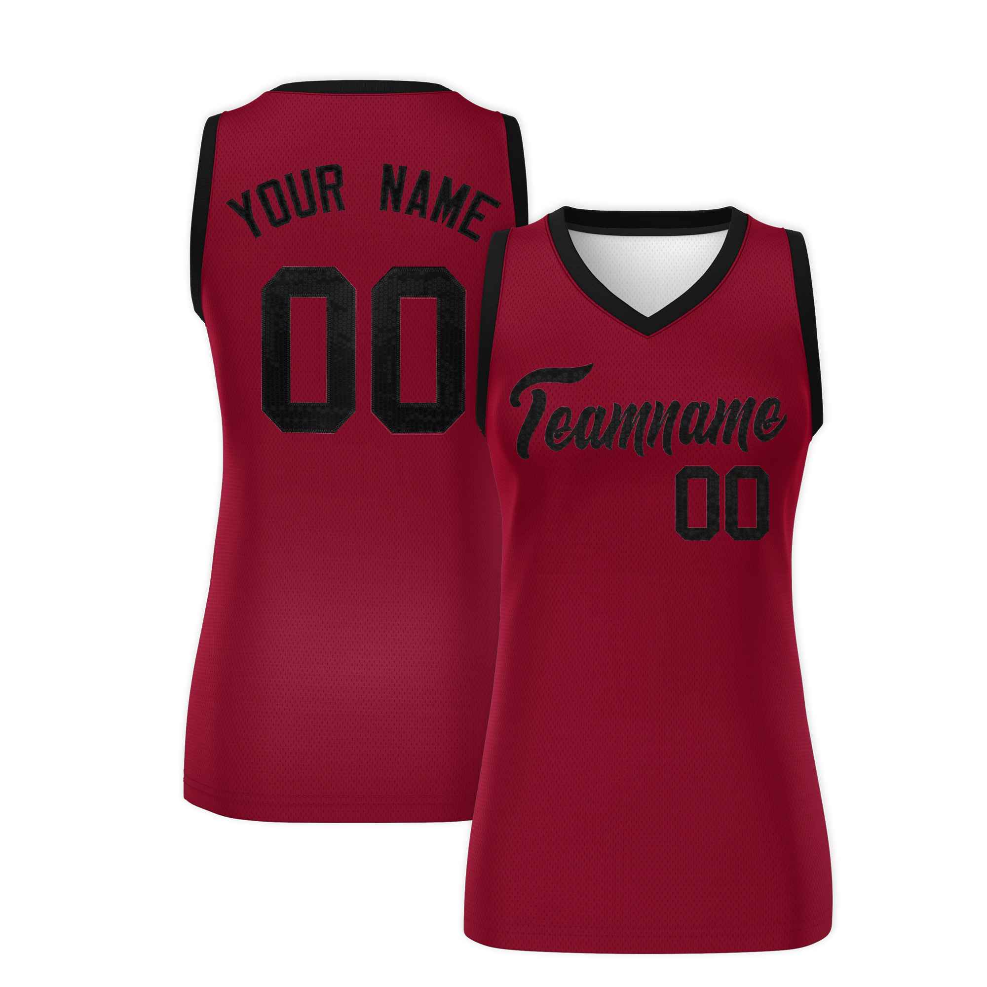 Custom Crimson Black Women Basketball Jersey Sequined Dress