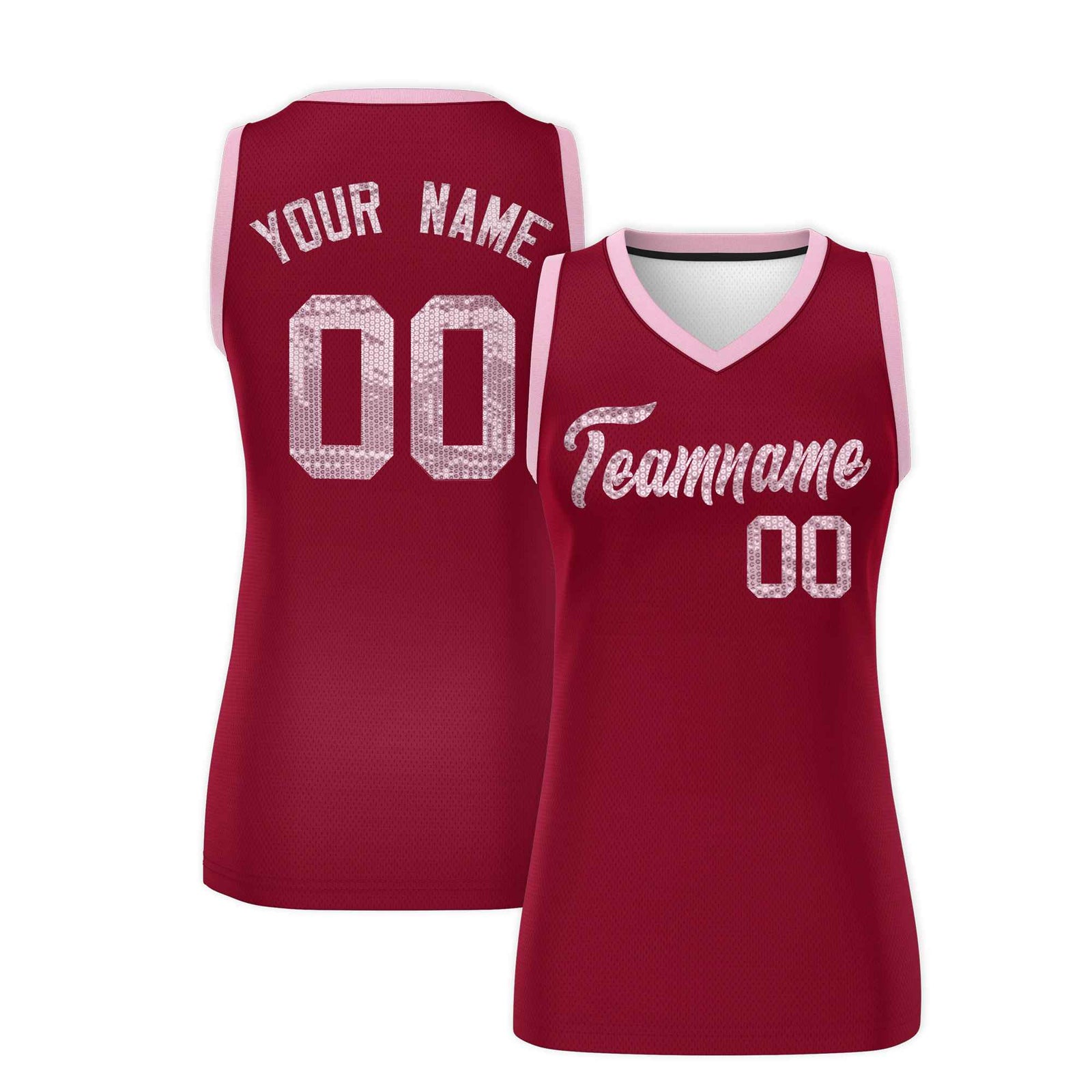 Custom Crimson Light Pink Women Basketball Jersey Sequined Dress