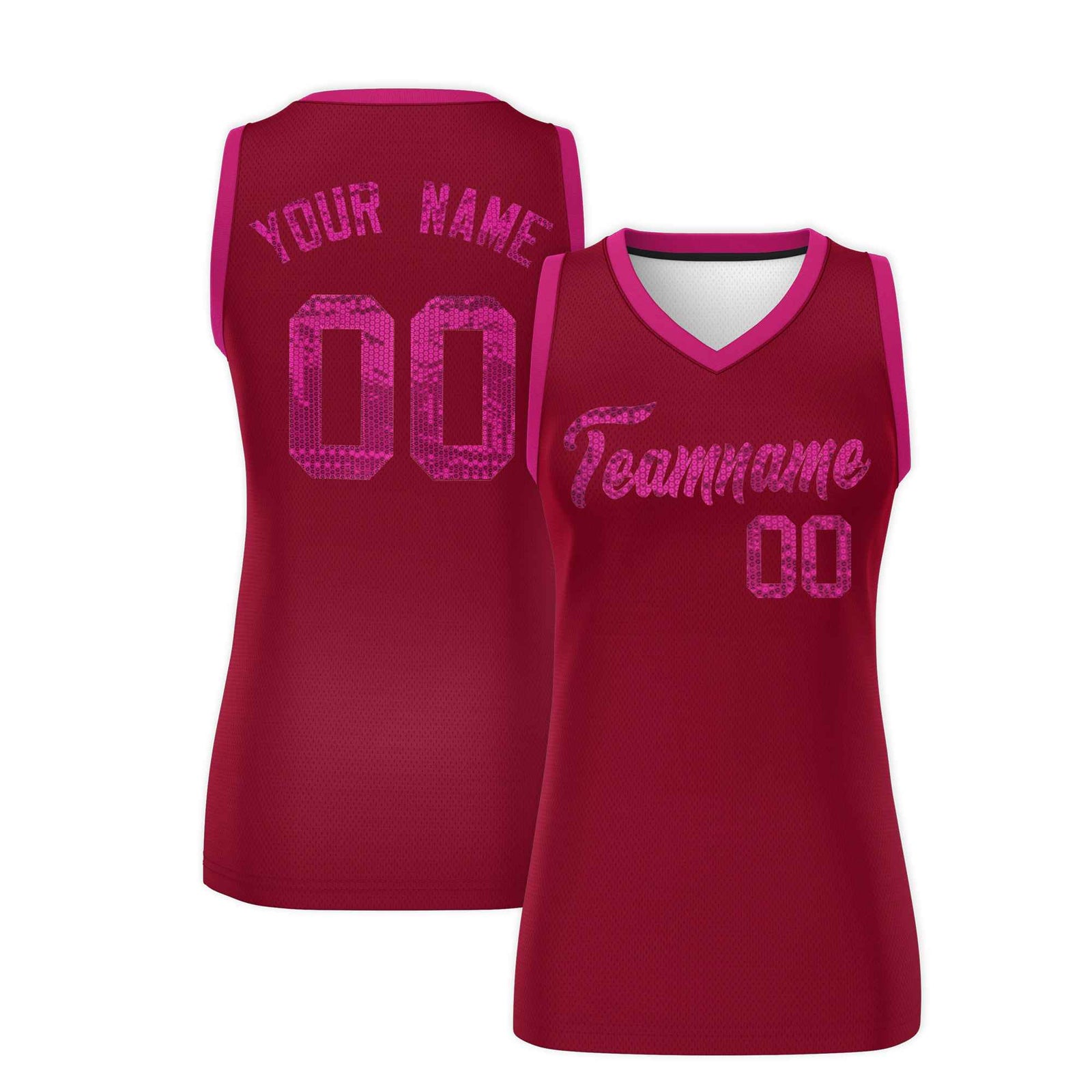 Custom Crimson Pink Women Basketball Jersey Sequined Dress
