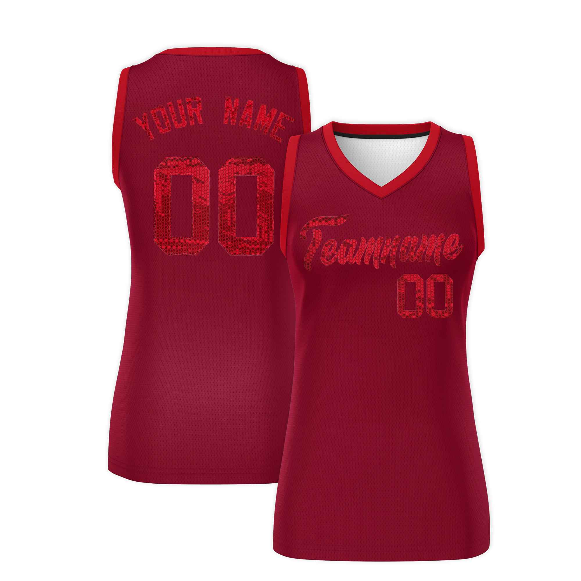 Custom Crimson Red Women Basketball Jersey Sequined Dress