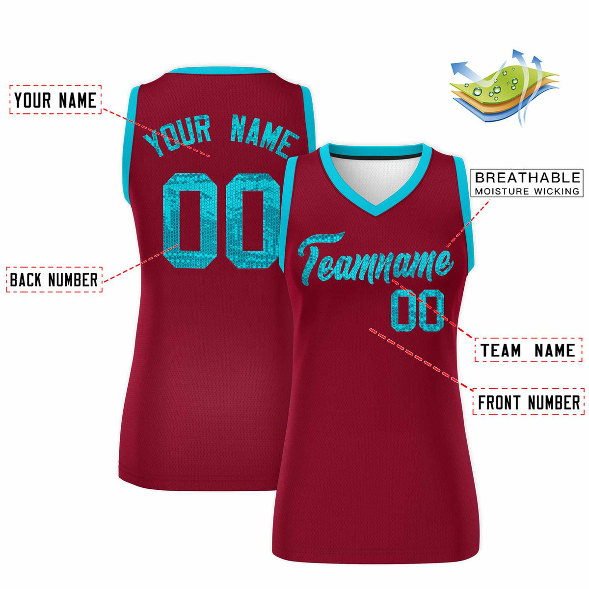 Custom Crimson Sky Blue Women Basketball Jersey Sequined Dress