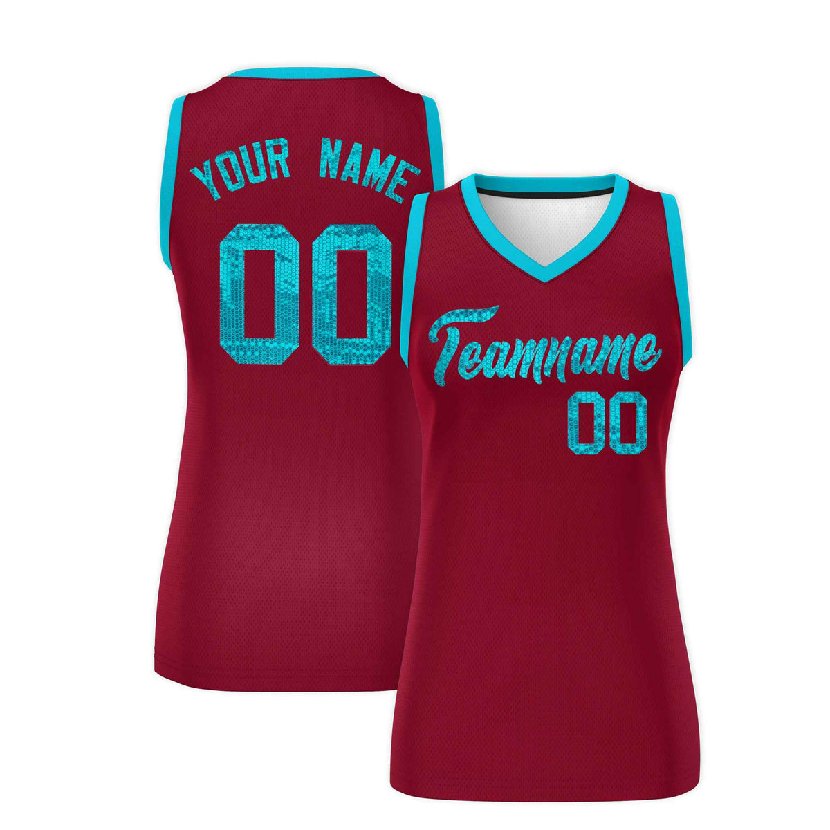 Custom Crimson Sky Blue Women Basketball Jersey Sequined Dress