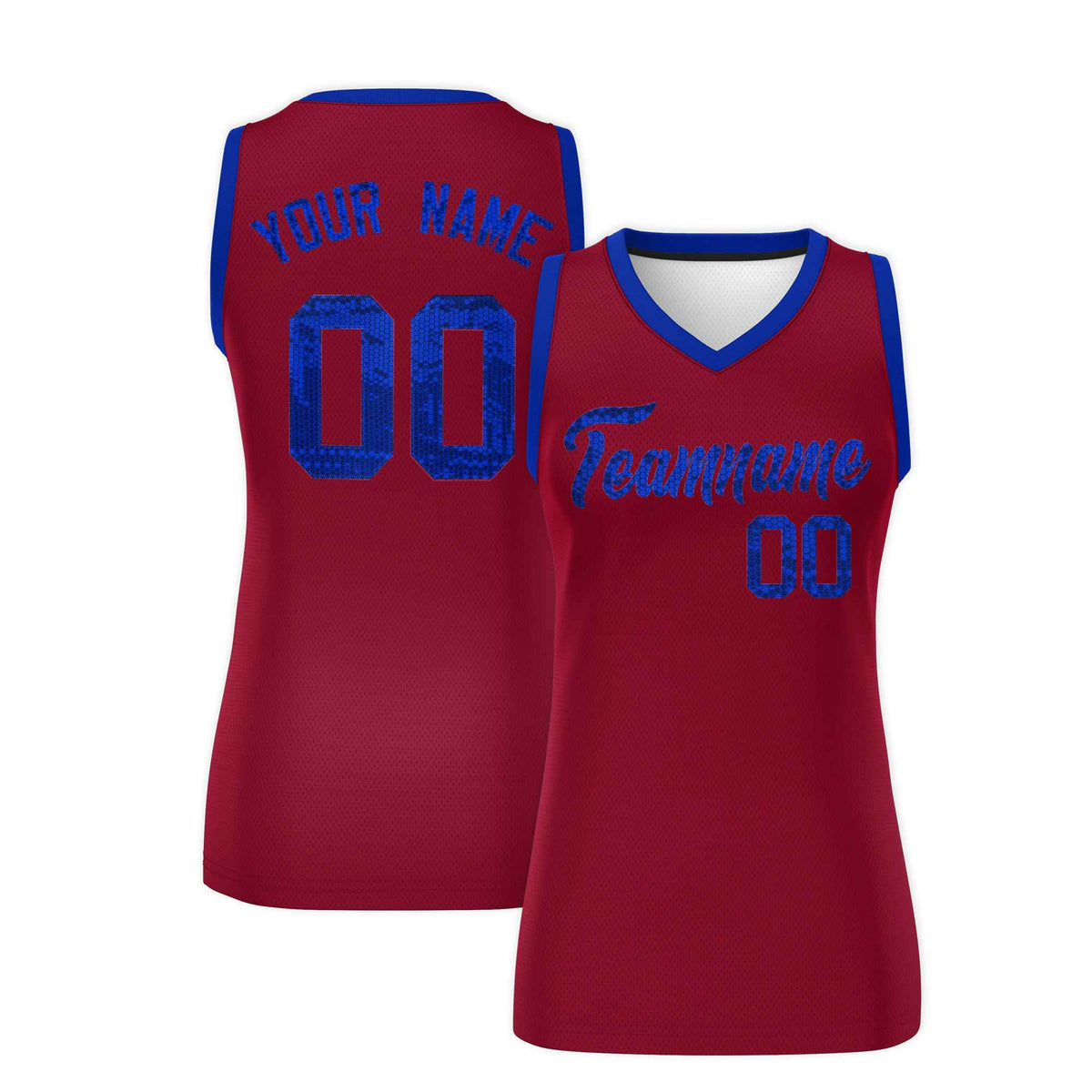 Custom Crimson Royal Women Basketball Jersey Sequined Dress