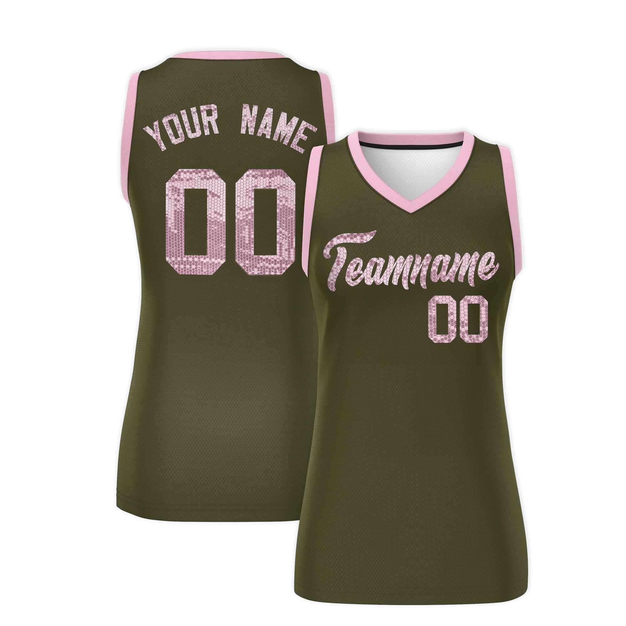 Custom Olive Light Pink Women Basketball Jersey Sequined Dress