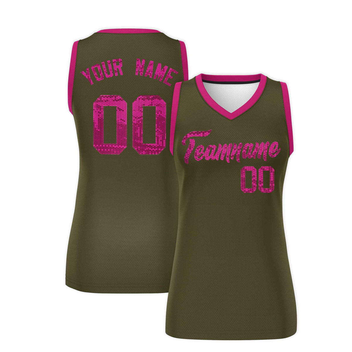 Custom Olive Pink Women Basketball Jersey Sequined Dress