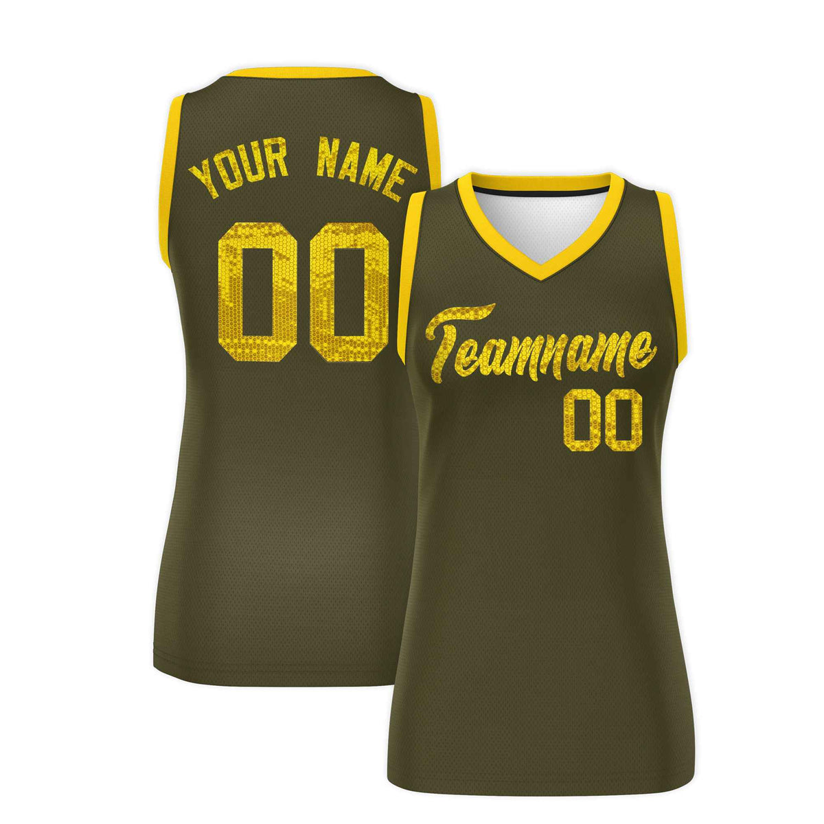 Custom Olive Gold Women Basketball Jersey Sequined Dress